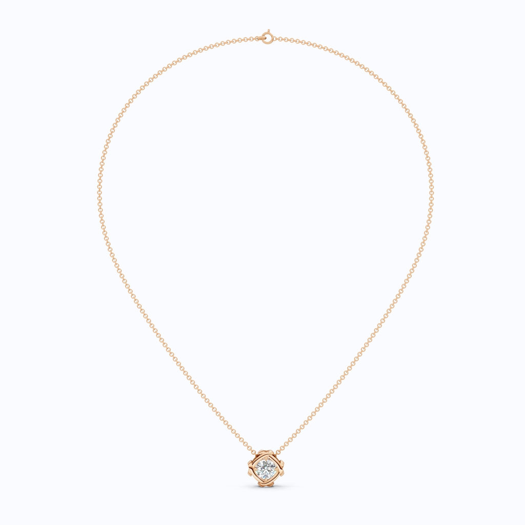 Criss Cross Round Solitaire Pendant in 14k Solid Gold, 1.32 CT Round Cut Lab Grown Diamond, Anniversary Gift for Wife, Wedding Jewelry - Shoora Designs