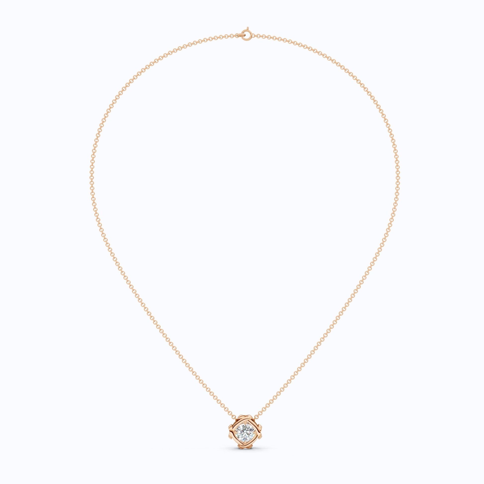 Criss Cross Round Solitaire Pendant in 14k Solid Gold, 1.32 CT Round Cut Lab Grown Diamond, Anniversary Gift for Wife, Wedding Jewelry - Shoora Designs