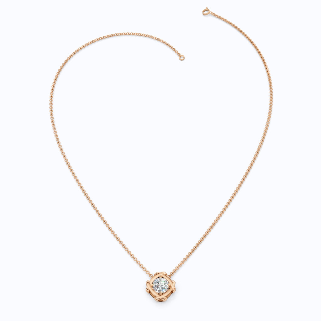 Criss Cross Round Solitaire Pendant in 14k Solid Gold, 1.32 CT Round Cut Lab Grown Diamond, Anniversary Gift for Wife, Wedding Jewelry - Shoora Designs