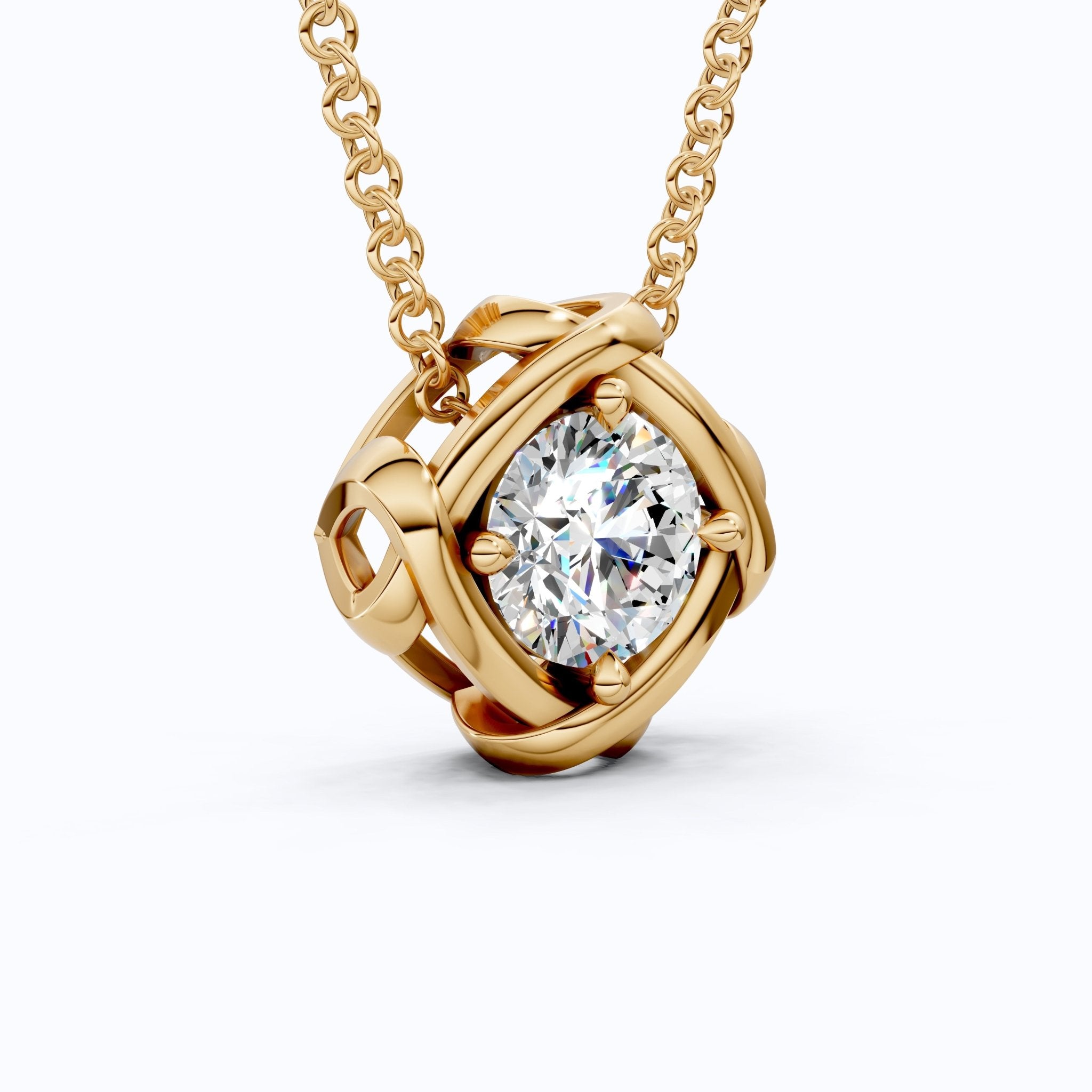 Criss Cross Round Solitaire Pendant in 14k Solid Gold, 1.32 CT Round Cut Lab Grown Diamond, Anniversary Gift for Wife, Wedding Jewelry - Shoora Designs