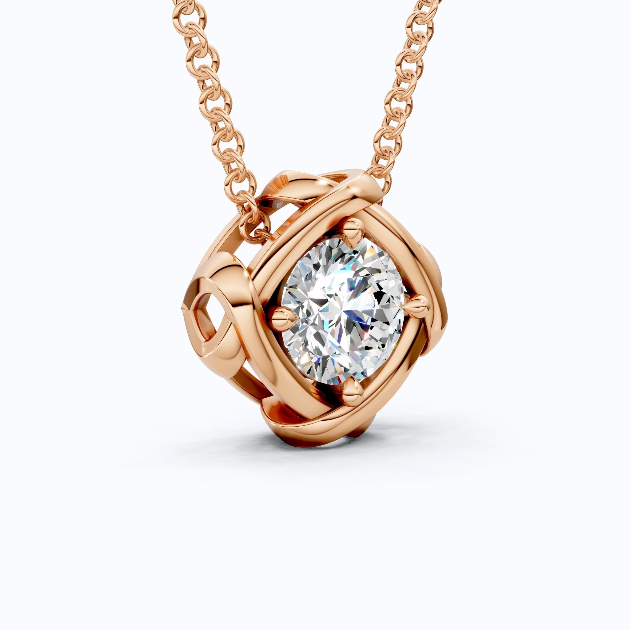 Criss Cross Round Solitaire Pendant in 14k Solid Gold, 1.32 CT Round Cut Lab Grown Diamond, Anniversary Gift for Wife, Wedding Jewelry - Shoora Designs