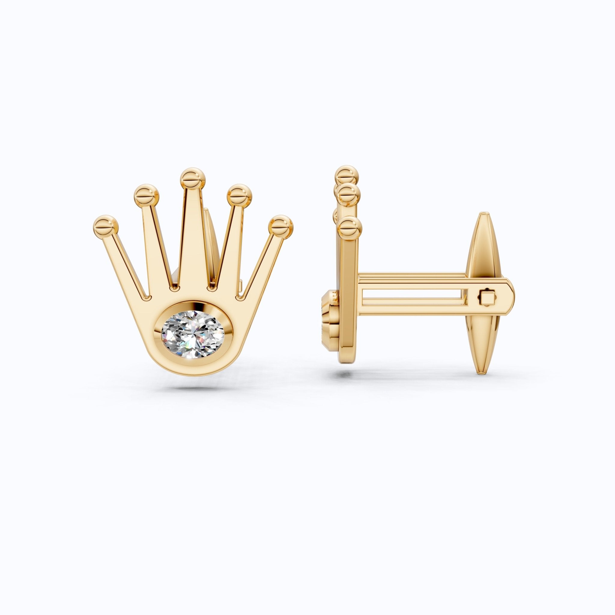 Crown Design Cufflinks in 14K Rose Gold, 0.42 TCW Oval Cut Lab Diamonds, Royal - Inspired Handmade Gift, Fine Jewelry for Him - Shoora Designs