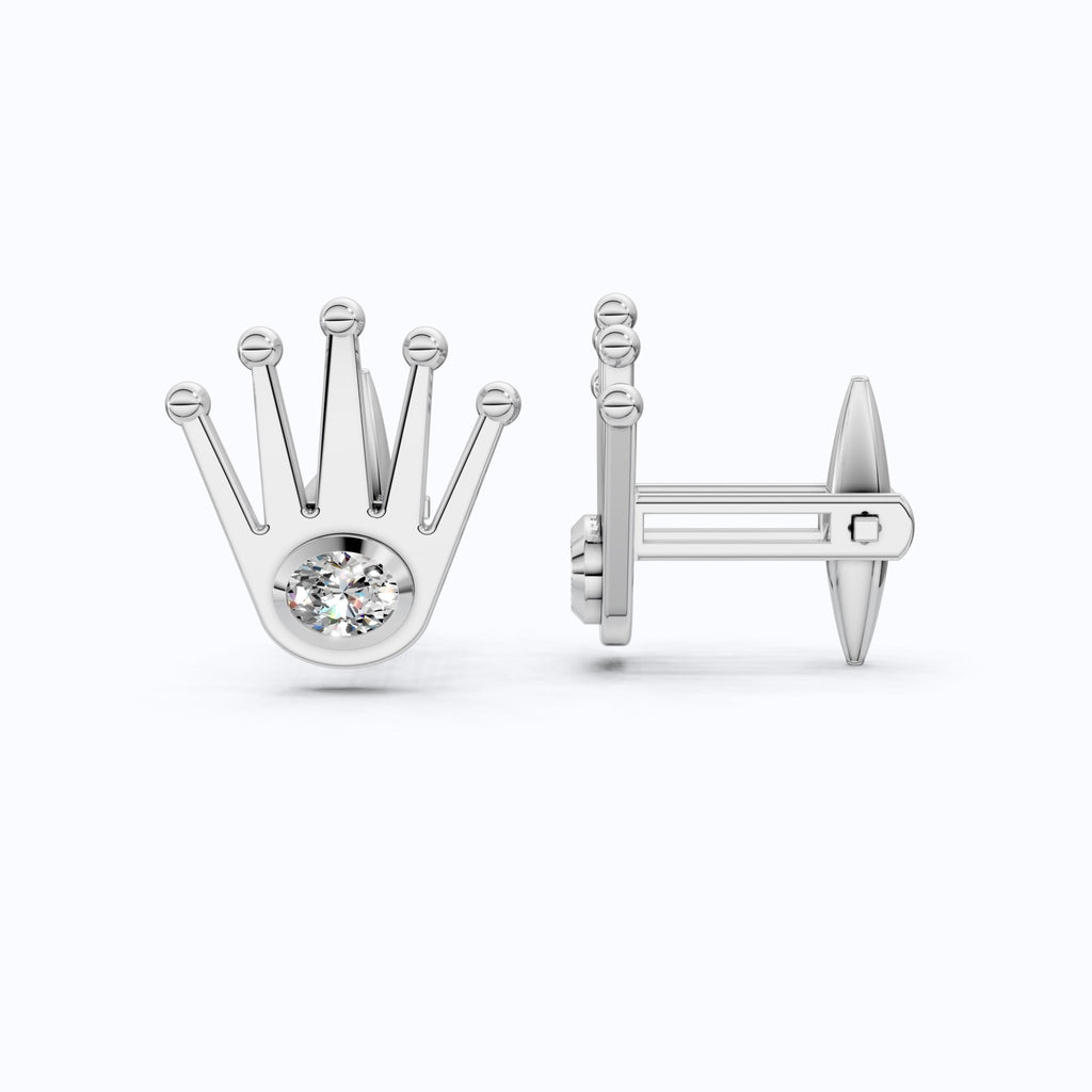 Crown Design Cufflinks in 14K Rose Gold, 0.42 TCW Oval Cut Lab Diamonds, Royal - Inspired Handmade Gift, Fine Jewelry for Him - Shoora Designs