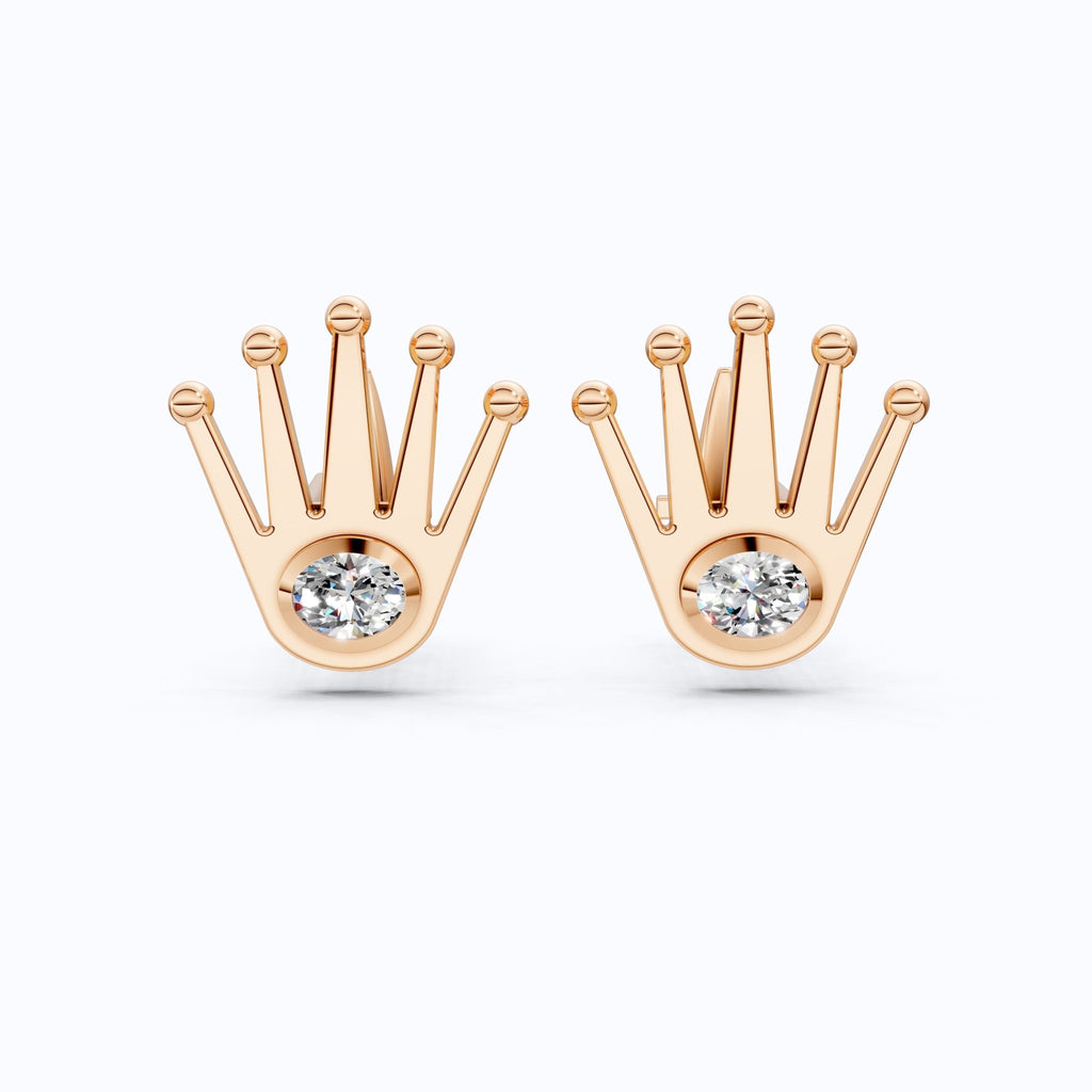 Crown Design Cufflinks in 14K Rose Gold, 0.42 TCW Oval Cut Lab Diamonds, Royal - Inspired Handmade Gift, Fine Jewelry for Him - Shoora Designs
