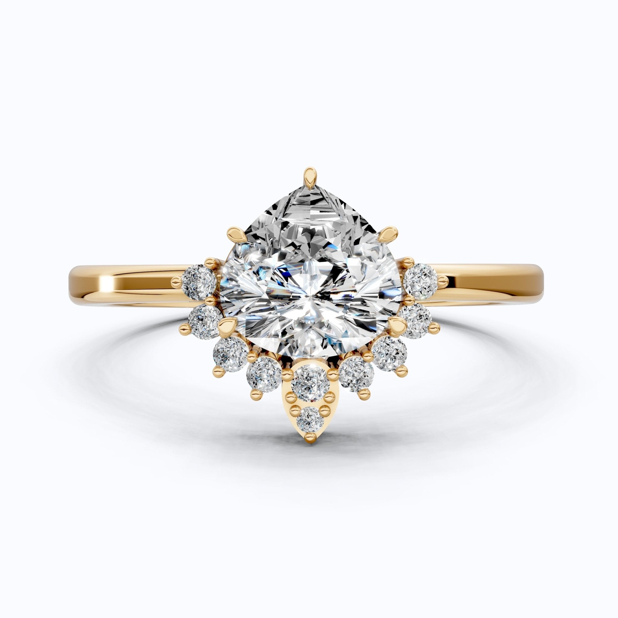 Crown Halo Pear Cut Cluster Engagement Ring in 18K Solid Gold, 0.95 TCW Lab Diamond Unique Wedding Bridal Jewelry, Anniversary Gift for Women - Shoora Designs