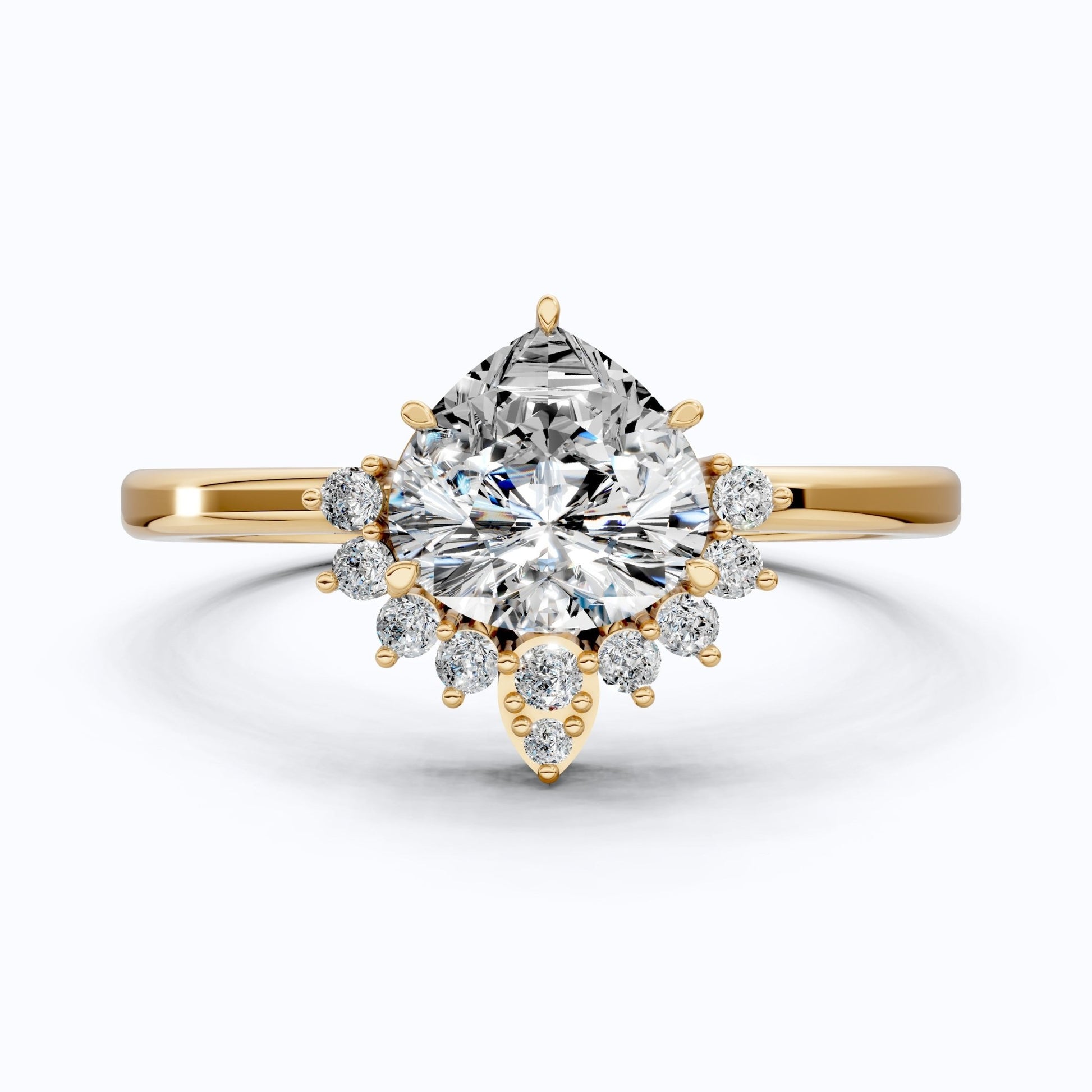 Crown Halo Pear Cut Cluster Engagement Ring in 18K Solid Gold, 0.95 TCW Lab Diamond Unique Wedding Bridal Jewelry, Anniversary Gift for Women - Shoora Designs
