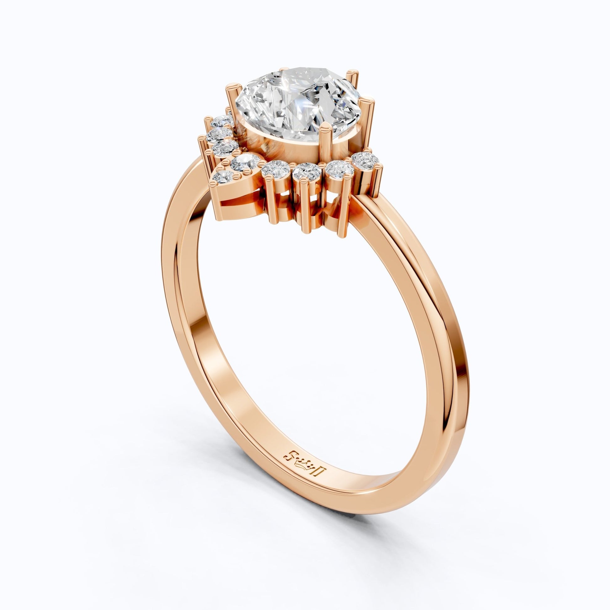 Crown Halo Pear Cut Cluster Engagement Ring in 18K Solid Gold, 0.95 TCW Lab Diamond Unique Wedding Bridal Jewelry, Anniversary Gift for Women - Shoora Designs