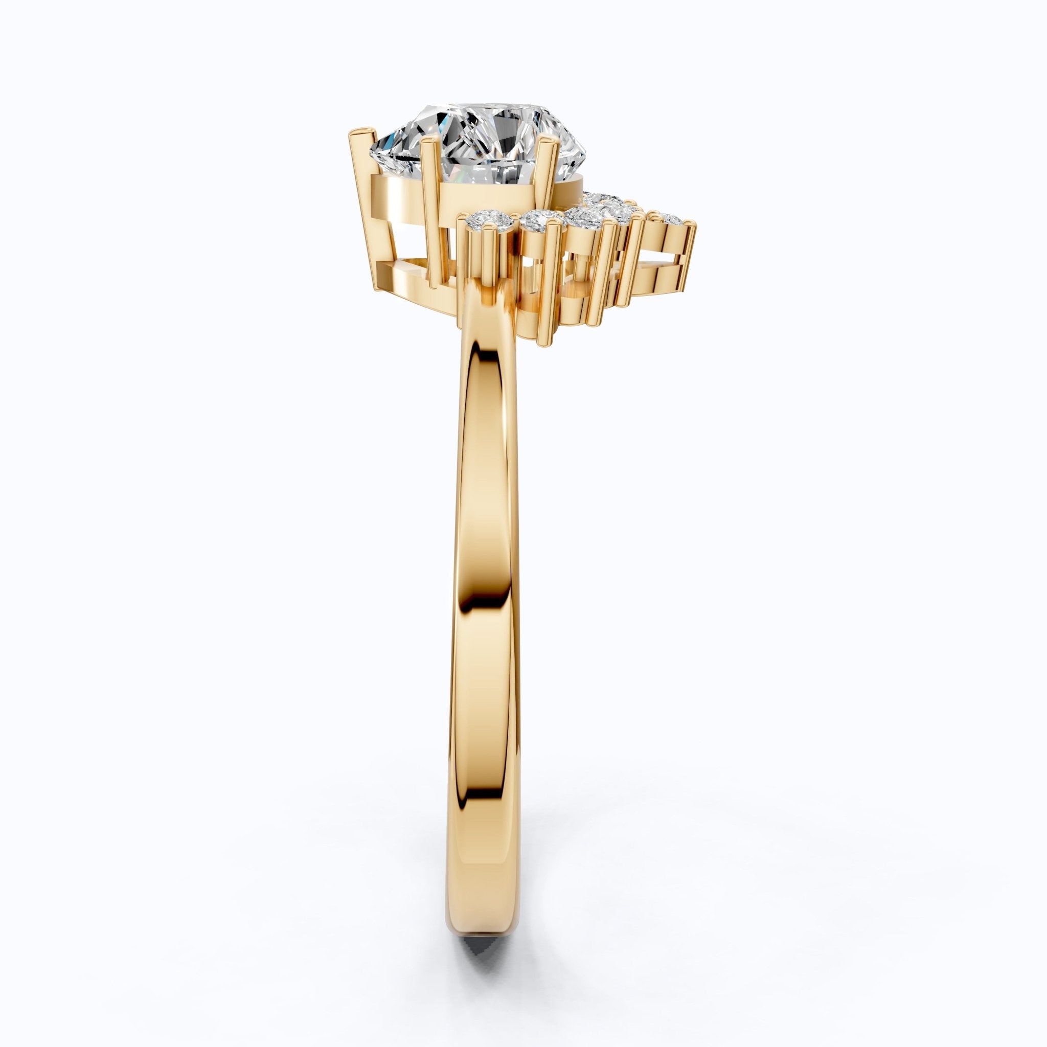 Crown Halo Pear Cut Cluster Engagement Ring in 18K Solid Gold, 0.95 TCW Lab Diamond Unique Wedding Bridal Jewelry, Anniversary Gift for Women - Shoora Designs