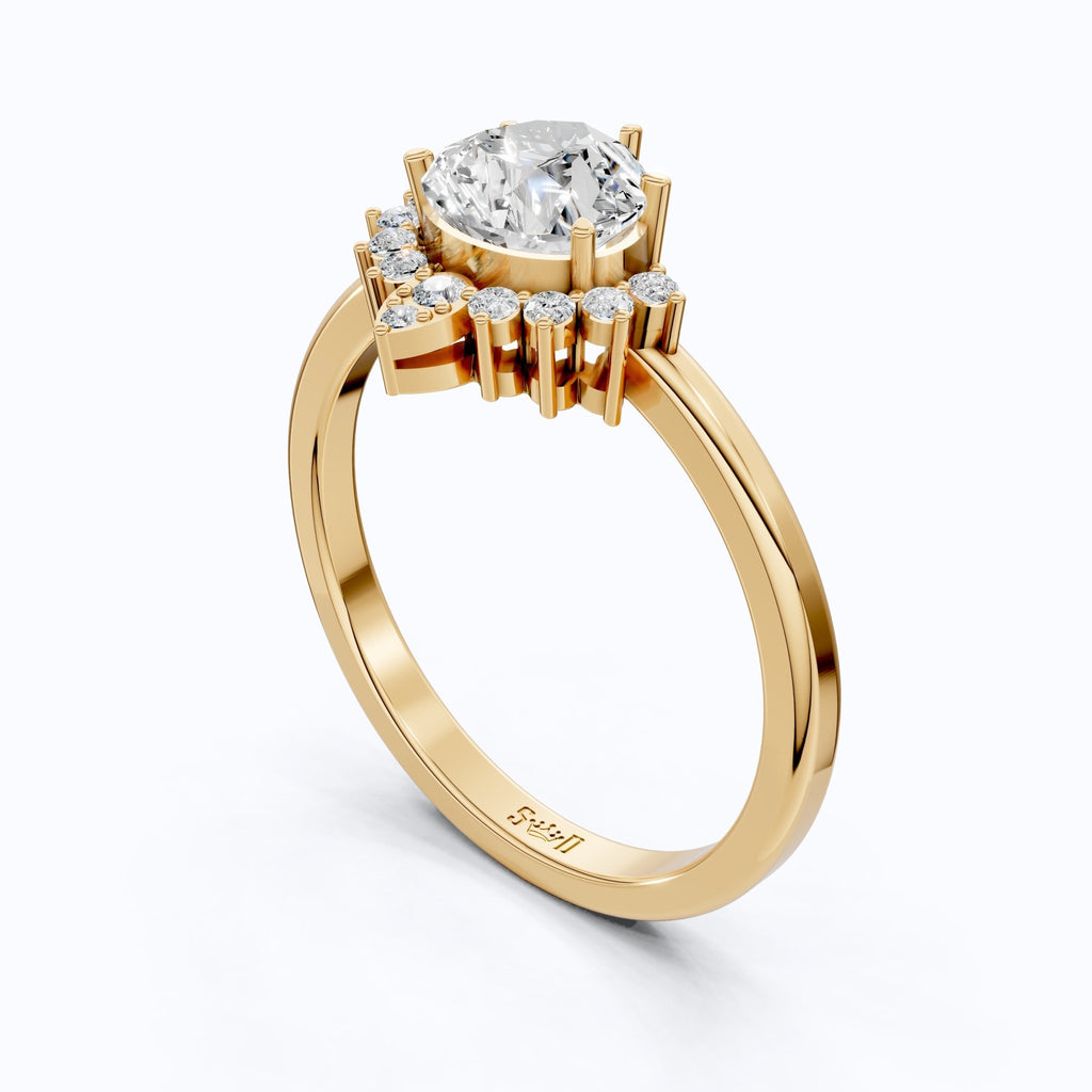 Crown Halo Pear Cut Cluster Engagement Ring in 18K Solid Gold, 0.95 TCW Lab Diamond Unique Wedding Bridal Jewelry, Anniversary Gift for Women - Shoora Designs