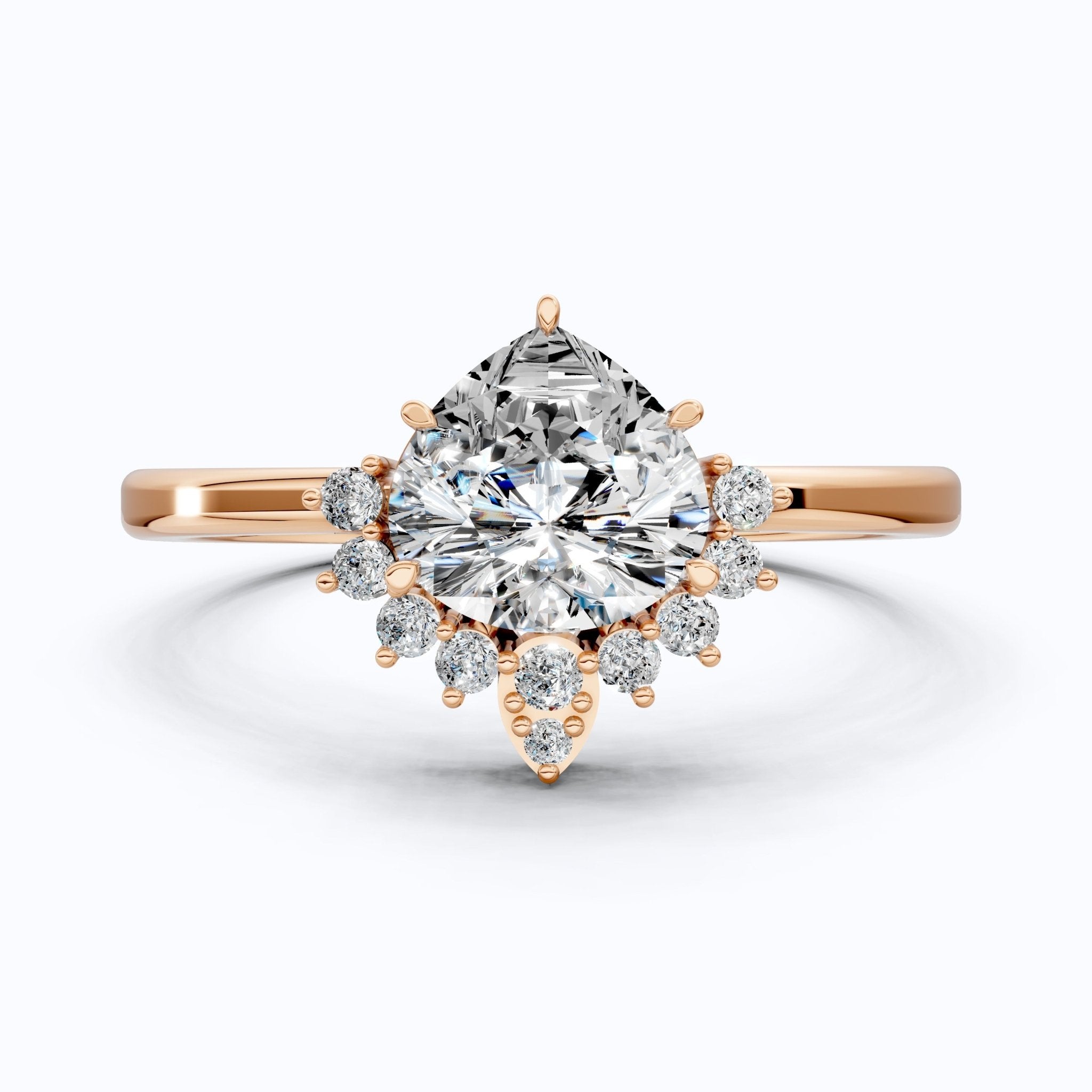 Crown Halo Pear Cut Cluster Engagement Ring in 18K Solid Gold, 0.95 TCW Lab Diamond Unique Wedding Bridal Jewelry, Anniversary Gift for Women - Shoora Designs