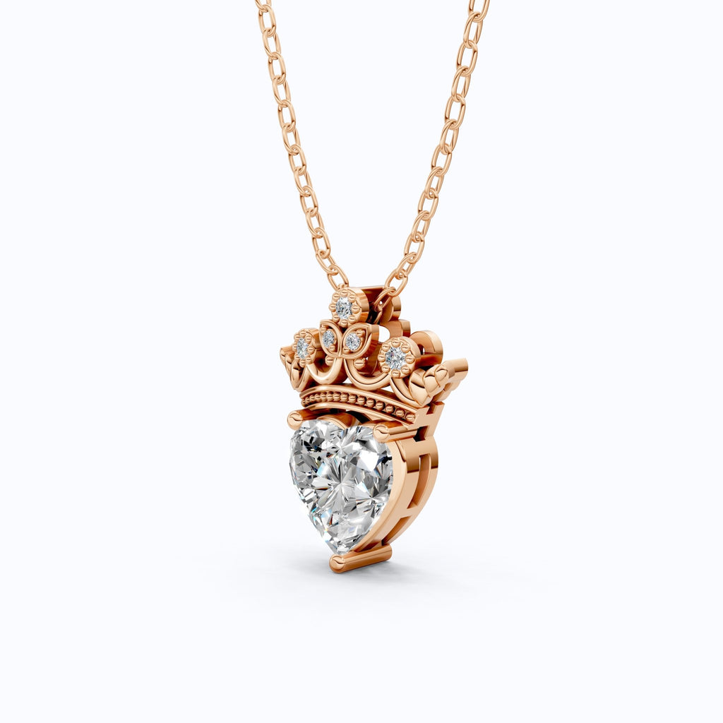 Crown Heart Solitaire Pavé Accents Wedding Pendant in 14k Solid Gold, 2.00 CT Heart Cut Lab Grown Diamond, Handmade Everyday Pendant - Shoora Designs