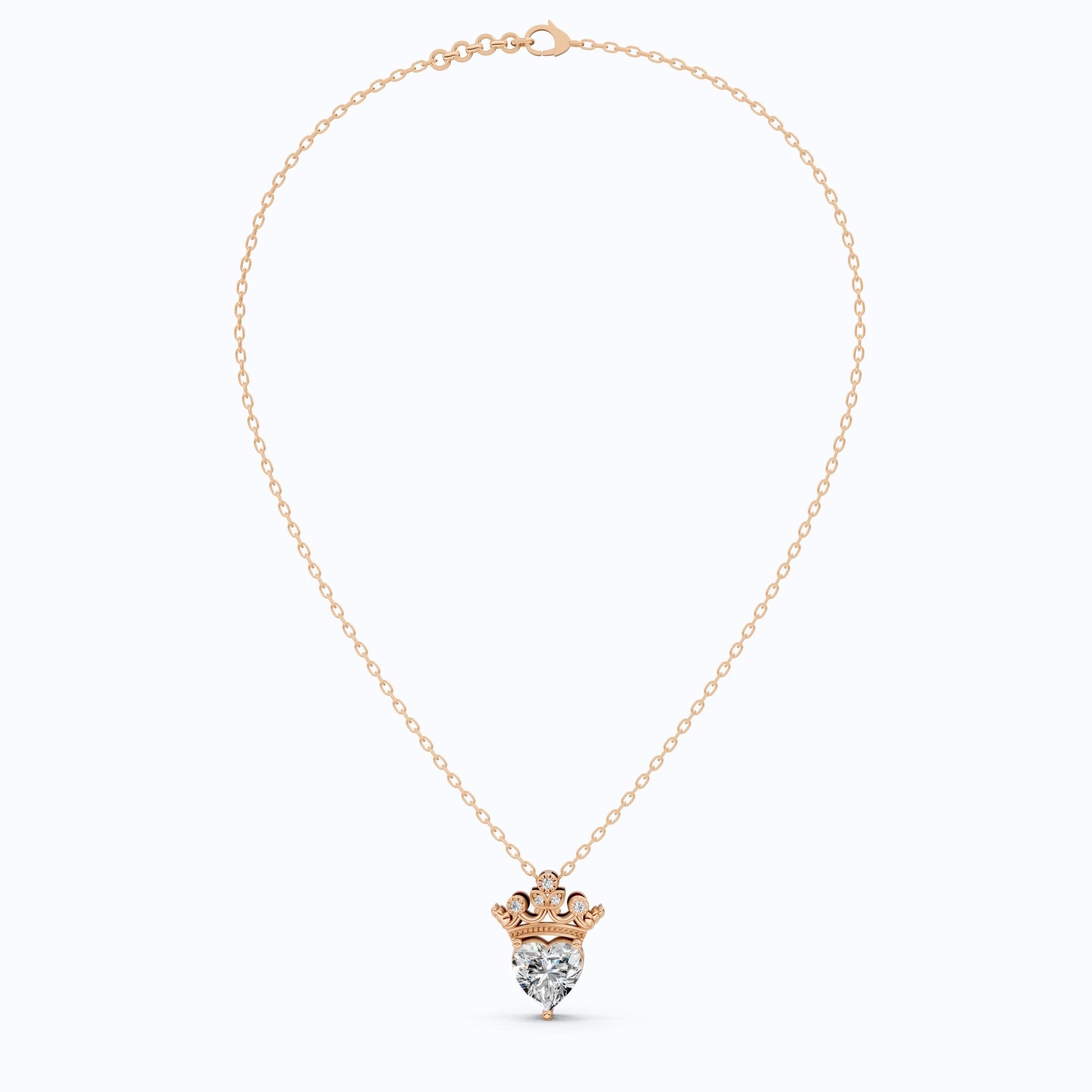 Crown Heart Solitaire Pavé Accents Wedding Pendant in 14k Solid Gold, 2.00 CT Heart Cut Lab Grown Diamond, Handmade Everyday Pendant - Shoora Designs