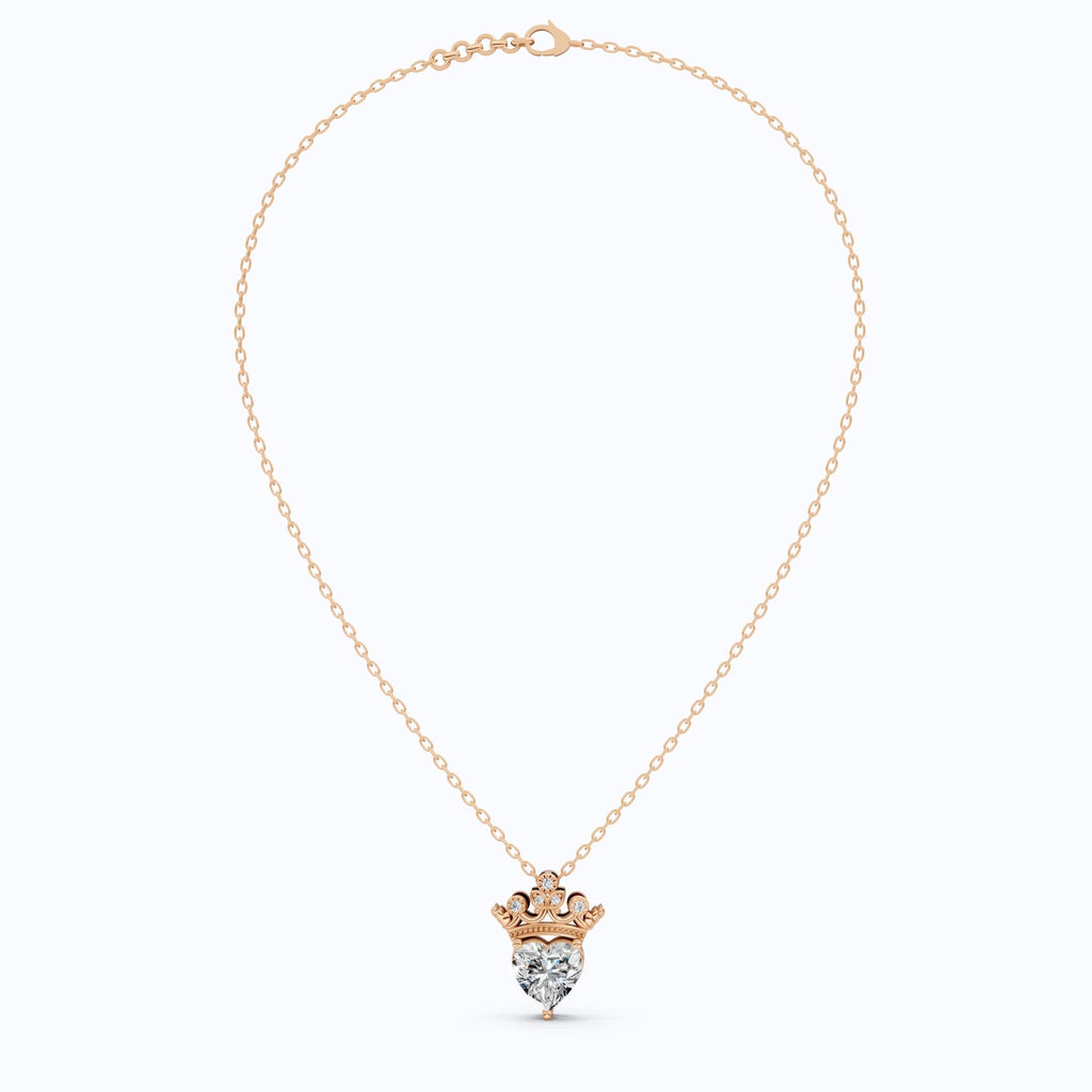 Crown Heart Solitaire Pavé Accents Wedding Pendant in 14k Solid Gold, 2.00 CT Heart Cut Lab Grown Diamond, Handmade Everyday Pendant - Shoora Designs