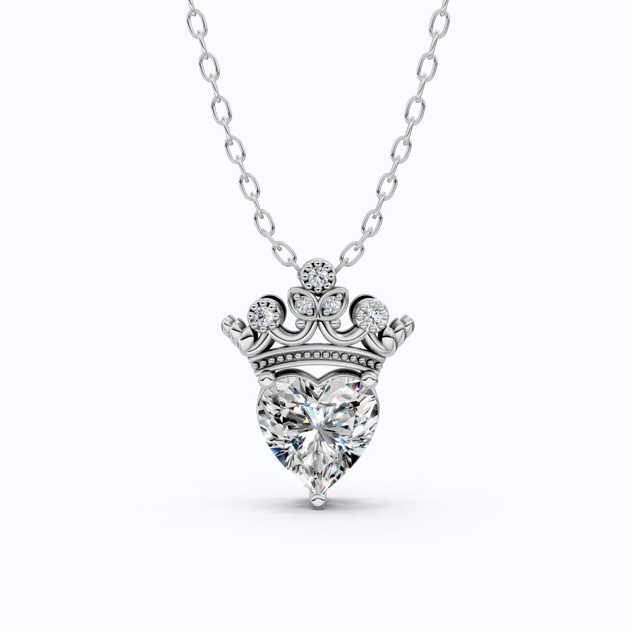 Crown Heart Solitaire Pavé Accents Wedding Pendant in 14k Solid Gold, 2.00 CT Heart Cut Lab Grown Diamond, Handmade Everyday Pendant - Shoora Designs