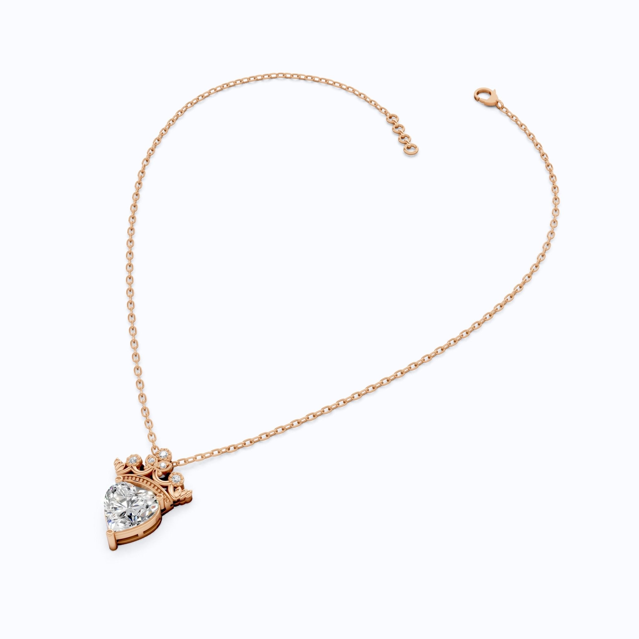 Crown Heart Solitaire Pavé Accents Wedding Pendant in 14k Solid Gold, 2.00 CT Heart Cut Lab Grown Diamond, Handmade Everyday Pendant - Shoora Designs
