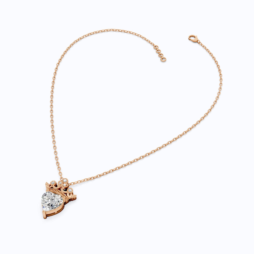 Crown Heart Solitaire Pavé Accents Wedding Pendant in 14k Solid Gold, 2.00 CT Heart Cut Lab Grown Diamond, Handmade Everyday Pendant - Shoora Designs