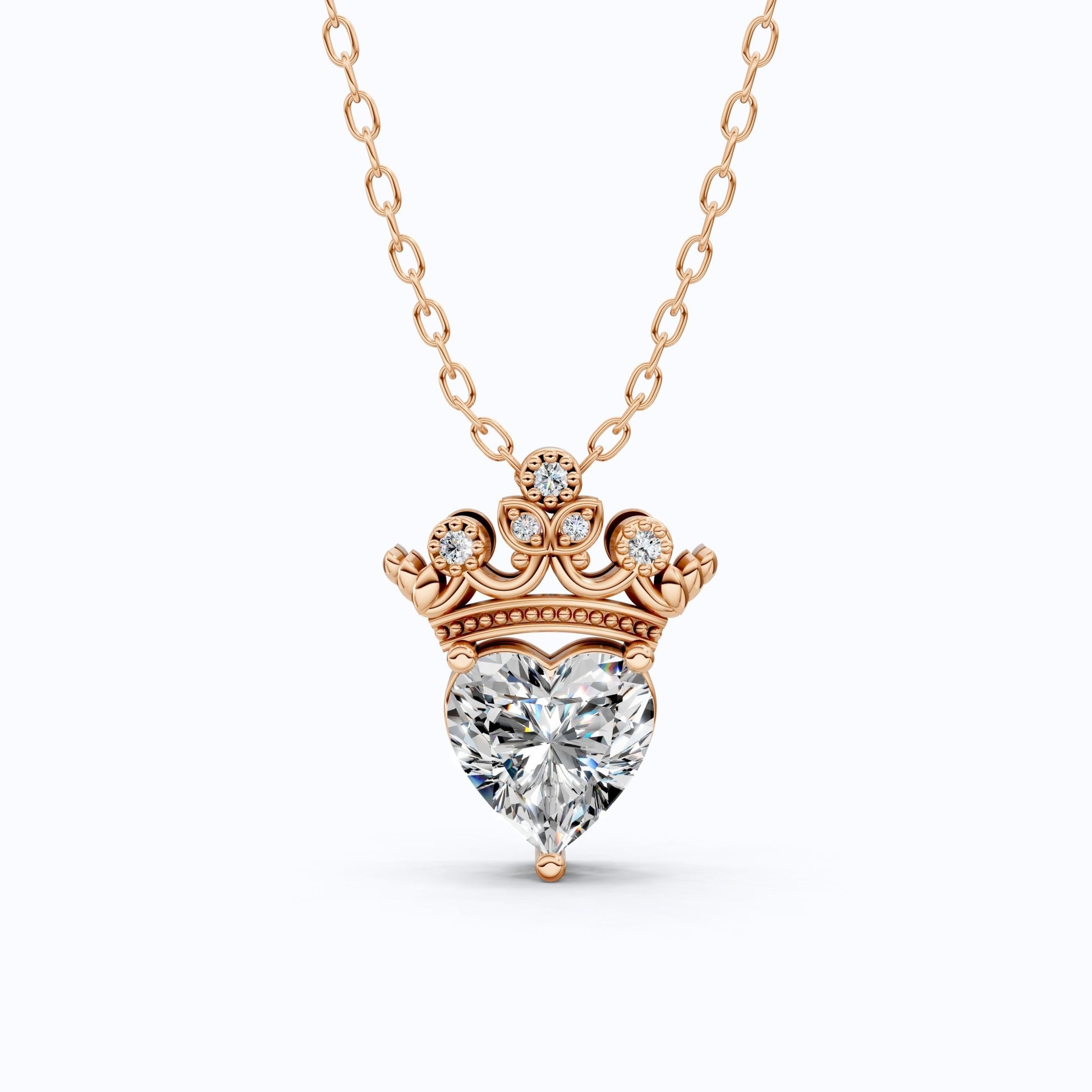 Crown Heart Solitaire Pavé Accents Wedding Pendant in 14k Solid Gold, 2.00 CT Heart Cut Lab Grown Diamond, Handmade Everyday Pendant - Shoora Designs