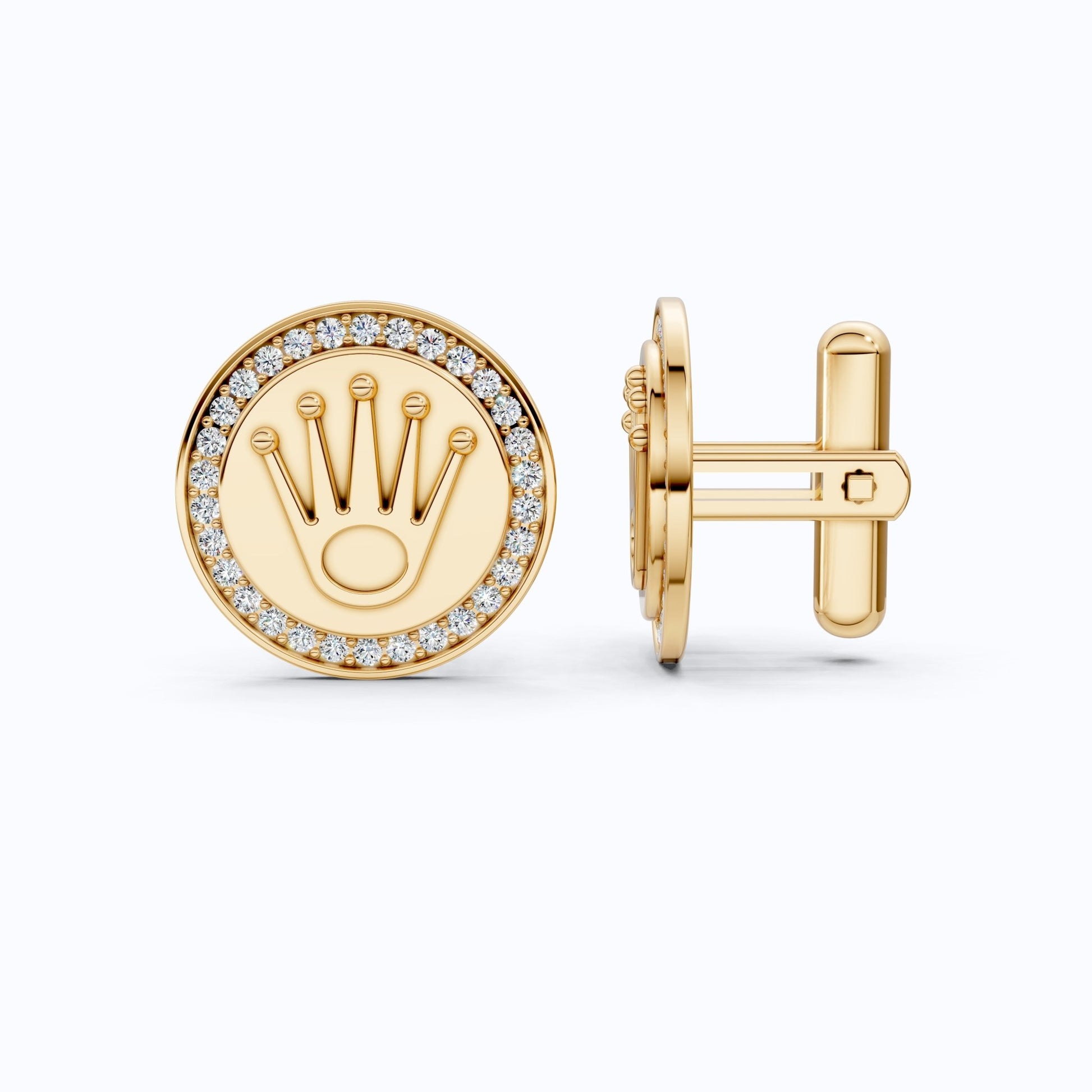 Crown Motif Diamond Cufflinks 14K Solid Gold, 0.48 TCW Lab Diamonds, Designer Men's Accessory, Luxury Gift for Him, Wedding Gift - Shoora Designs