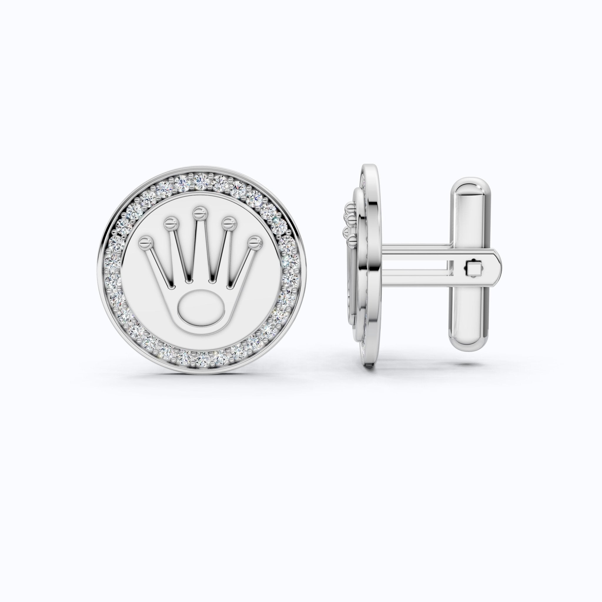 Crown Motif Diamond Cufflinks 14K Solid Gold, 0.48 TCW Lab Diamonds, Designer Men's Accessory, Luxury Gift for Him, Wedding Gift - Shoora Designs