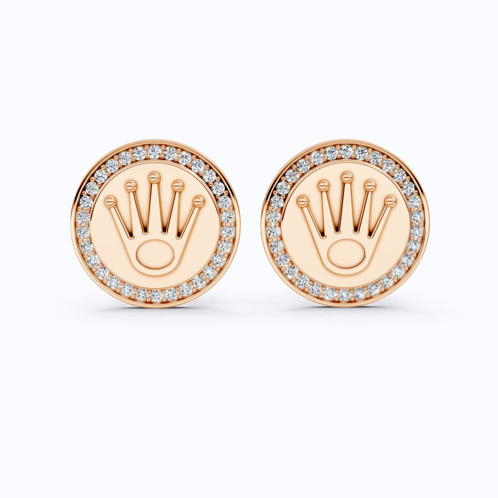Crown Motif Diamond Cufflinks 14K Solid Gold, 0.48 TCW Lab Diamonds, Designer Men's Accessory, Luxury Gift for Him, Wedding Gift - Shoora Designs