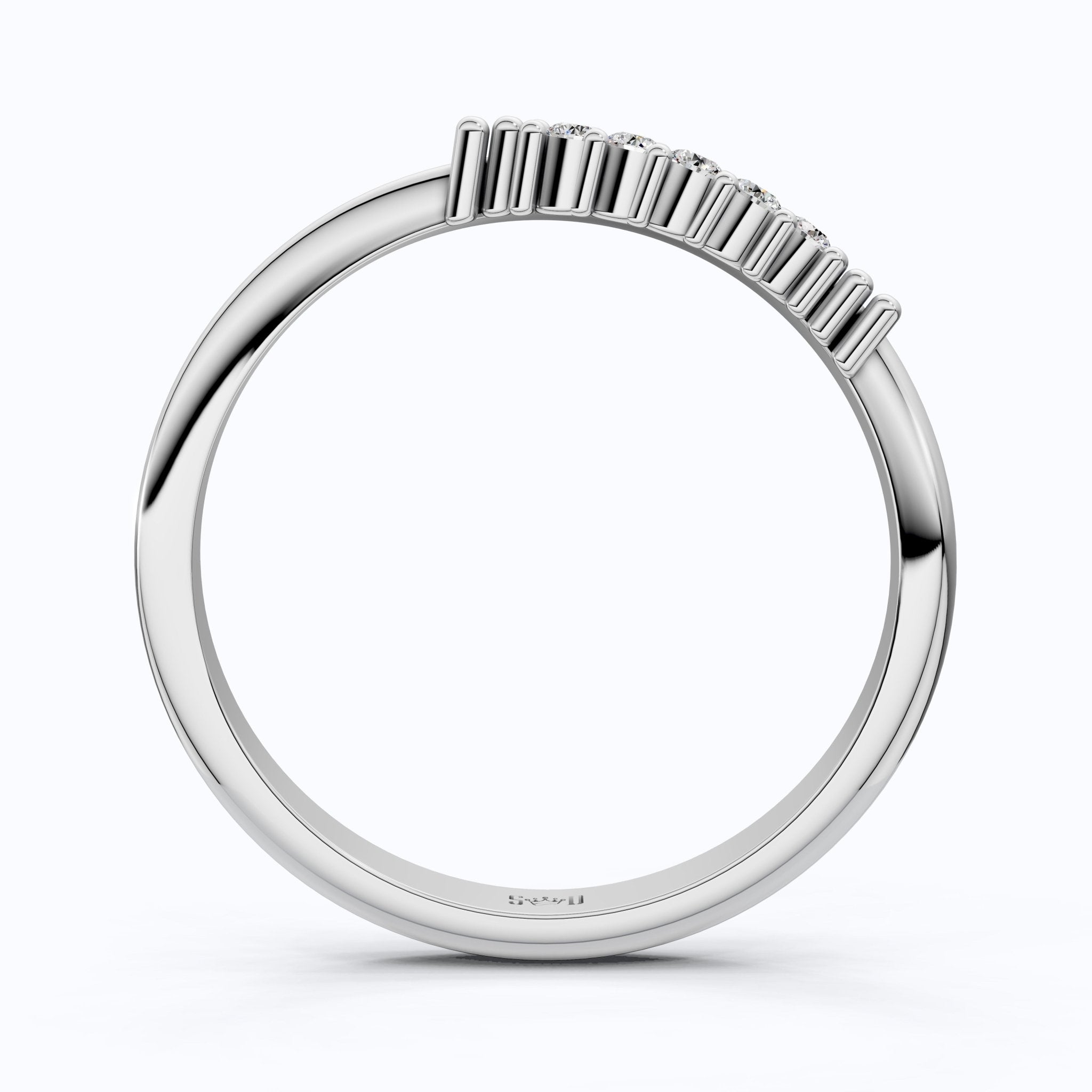 Curved Contour Bar - Set Round Accent Wedding Band in Lab Diamond – 14k White Gold, Bridal Jewelry, Handmade Band For Women - Shoora Designs