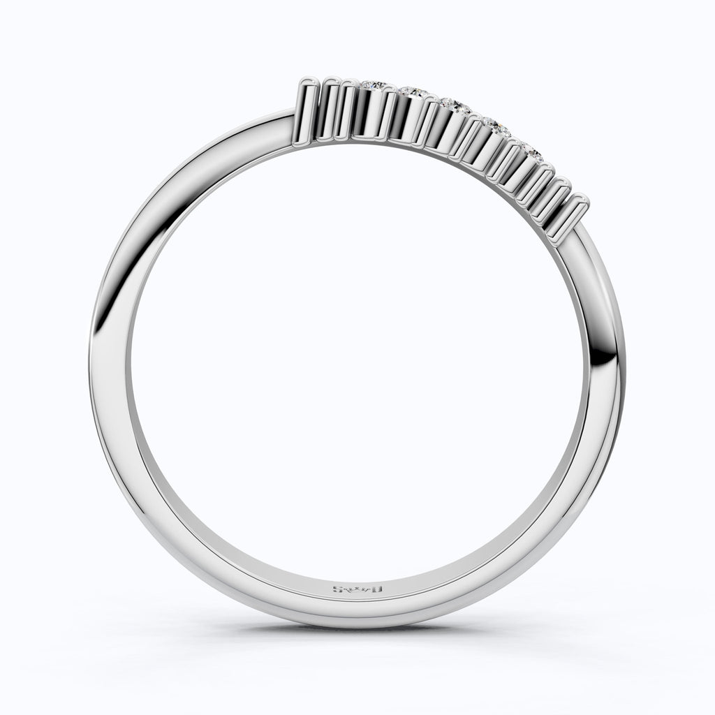 Curved Contour Bar - Set Round Accent Wedding Band in Lab Diamond – 14k White Gold, Bridal Jewelry, Handmade Band For Women - Shoora Designs