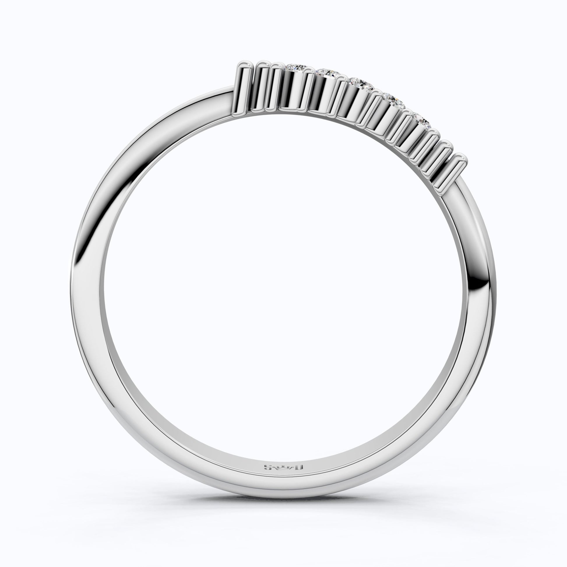 Curved Contour Bar - Set Round Accent Wedding Band in Lab Diamond – 14k White Gold, Bridal Jewelry, Handmade Band For Women - Shoora Designs