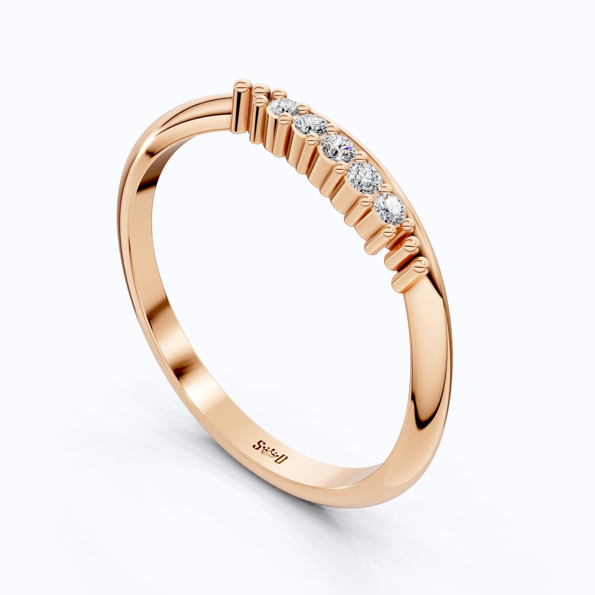 Curved Contour Bar - Set Round Accent Wedding Band in Lab Diamond – 14k White Gold, Bridal Jewelry, Handmade Band For Women - Shoora Designs