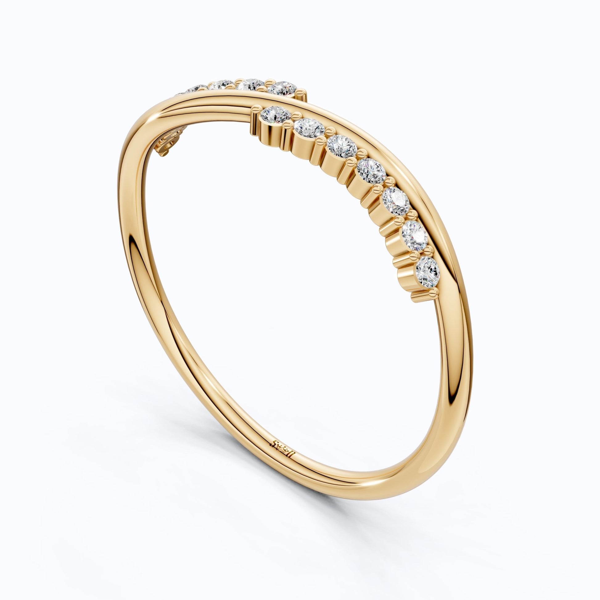 Curved Wave Crossover Wedding Band in Lab Diamond – 14k Rose Gold, Stacking Ring, Birthday Gift for Women - Shoora Designs