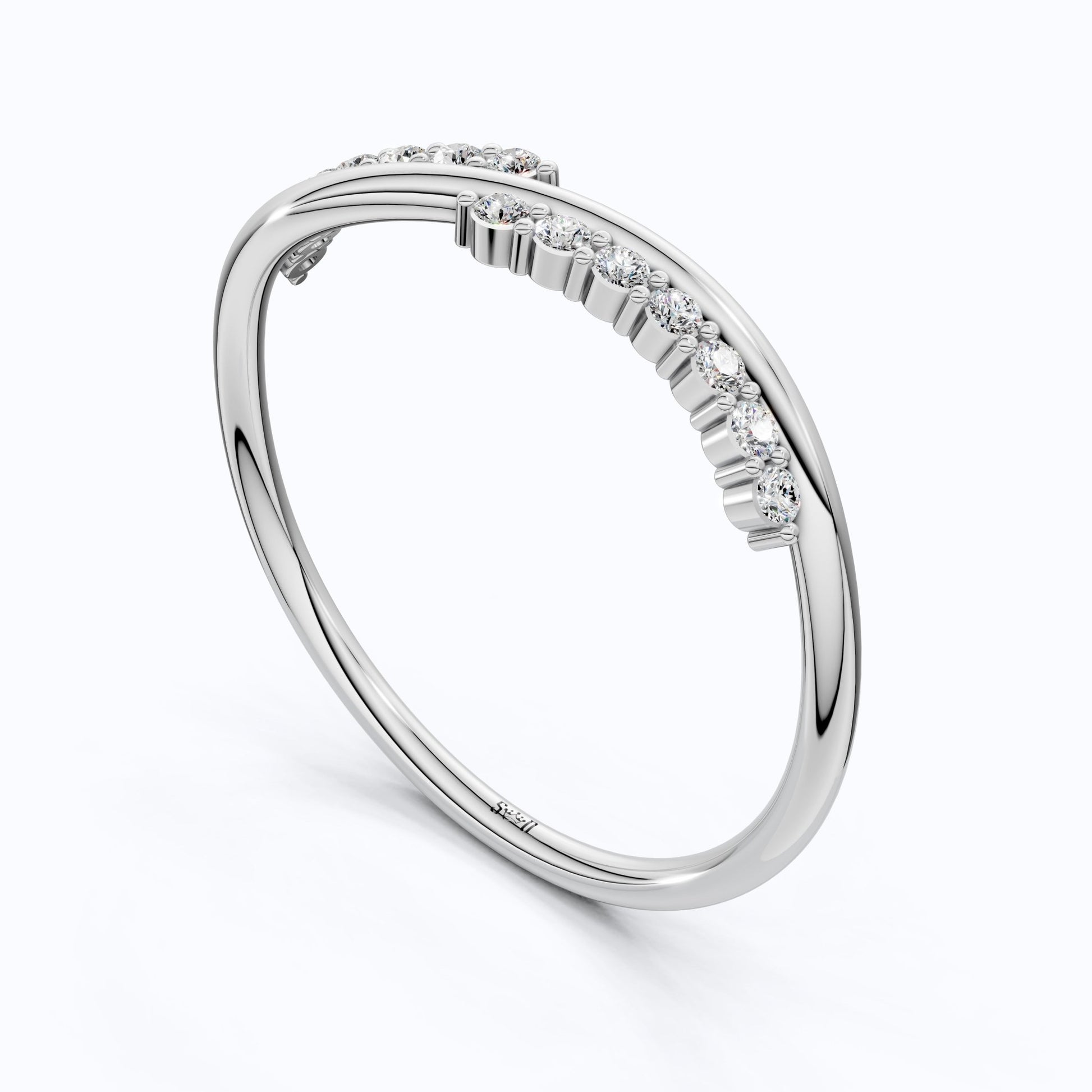 Curved Wave Crossover Wedding Band in Lab Diamond – 14k Rose Gold, Stacking Ring, Birthday Gift for Women - Shoora Designs