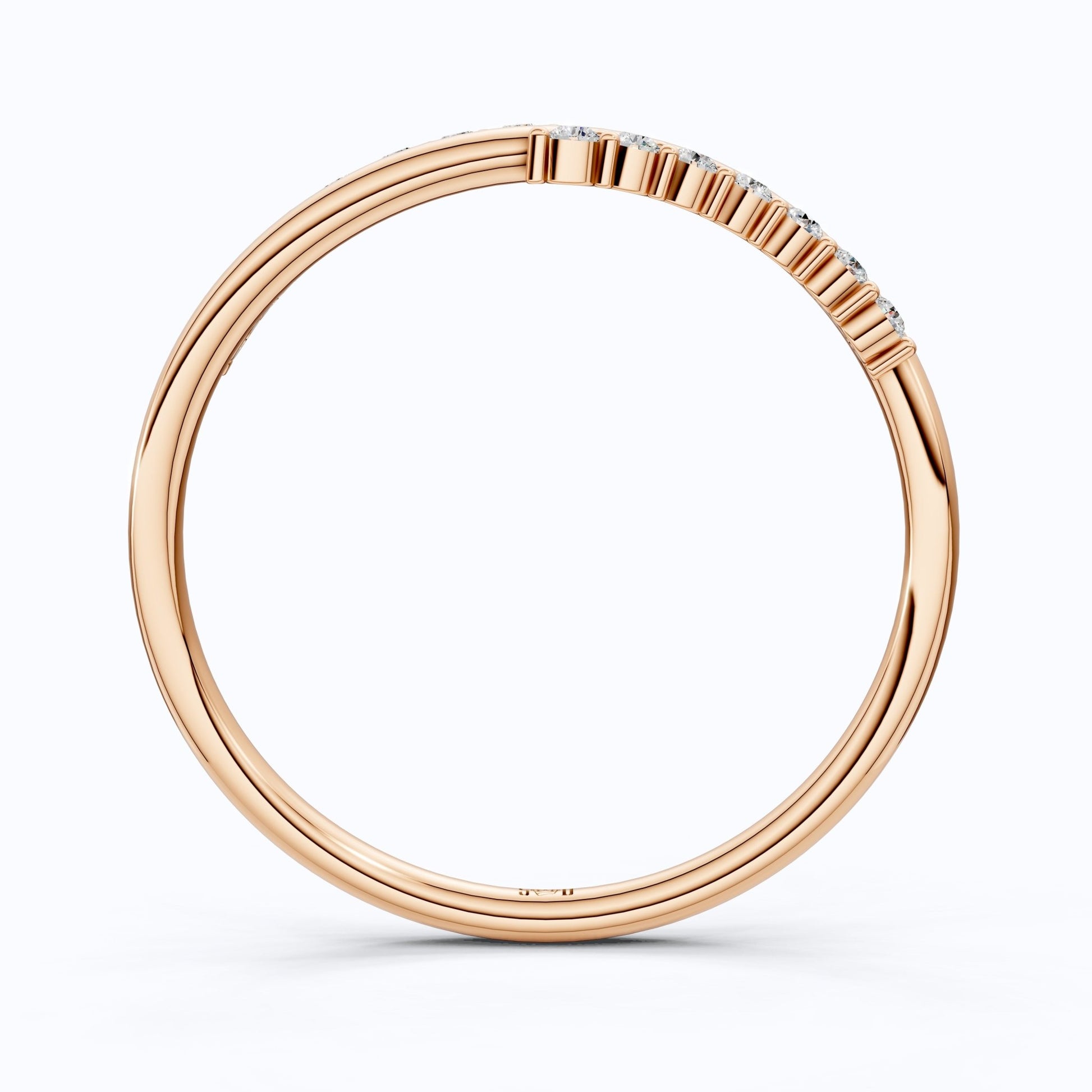 Curved Wave Crossover Wedding Band in Lab Diamond – 14k Rose Gold, Stacking Ring, Birthday Gift for Women - Shoora Designs