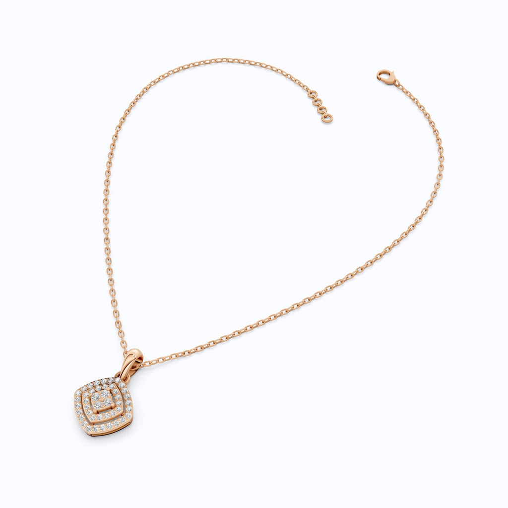 Cushion Halo Cluster Pavé Layers Wedding Pendant in Lab Grown Diamond – 14k Solid Gold, Everyday Jewelry, Anniversary Gift For Wife - Shoora Designs