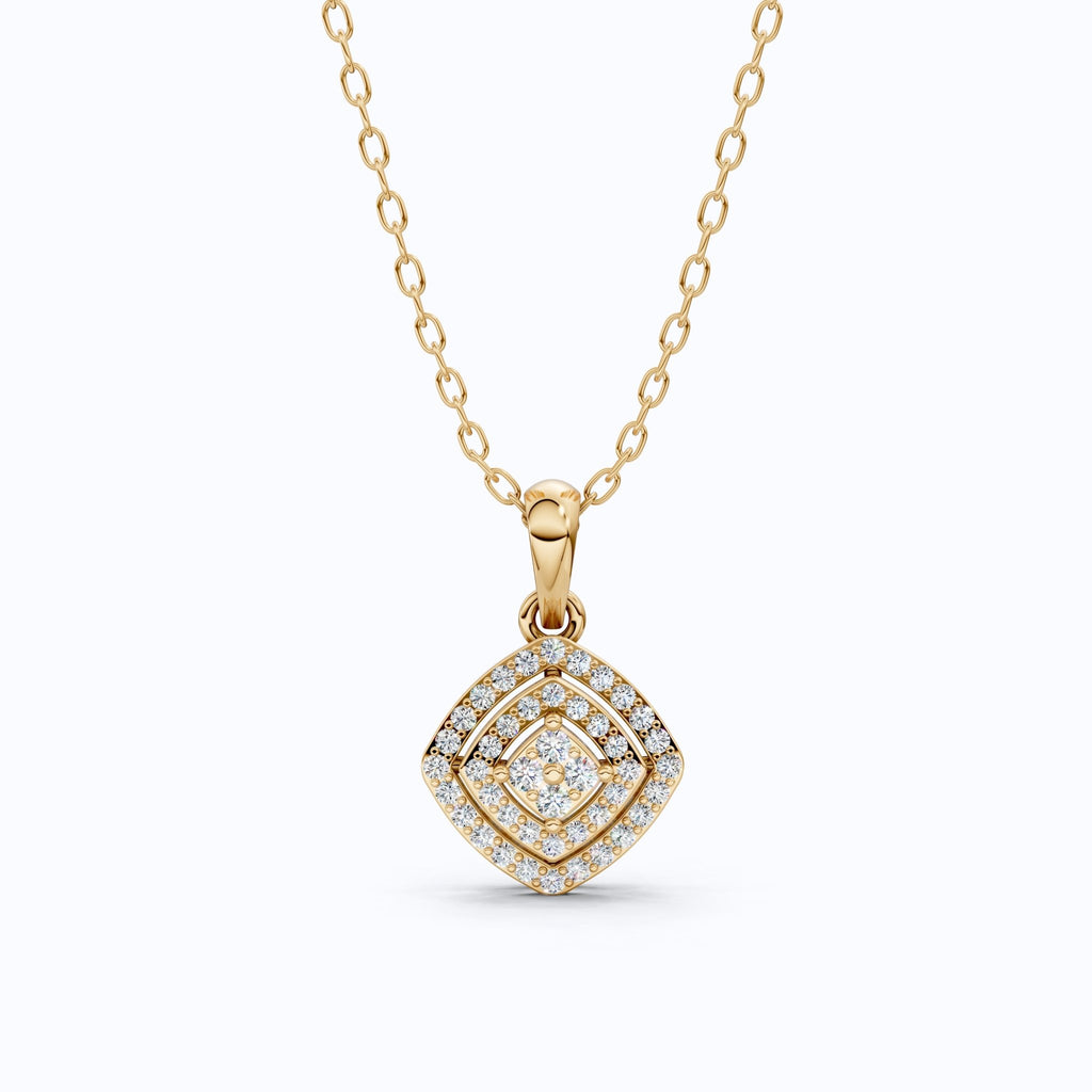 Cushion Halo Cluster Pavé Layers Wedding Pendant in Lab Grown Diamond – 14k Solid Gold, Everyday Jewelry, Anniversary Gift For Wife - Shoora Designs
