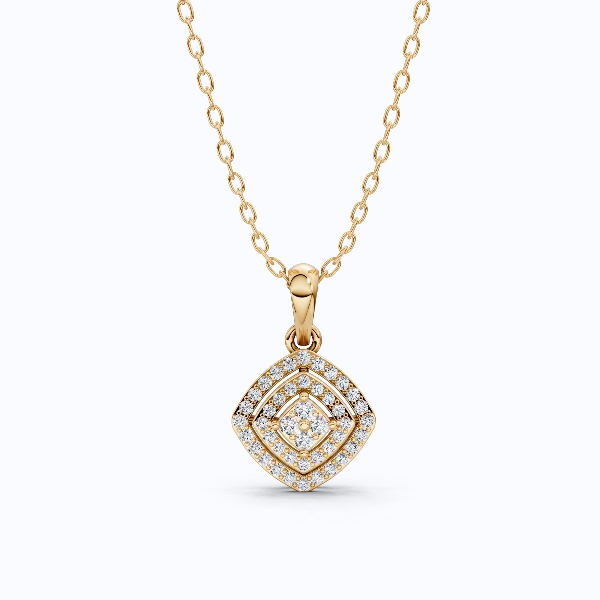 Cushion Halo Cluster Pavé Layers Wedding Pendant in Lab Grown Diamond – 14k Solid Gold, Everyday Jewelry, Anniversary Gift For Wife - Shoora Designs