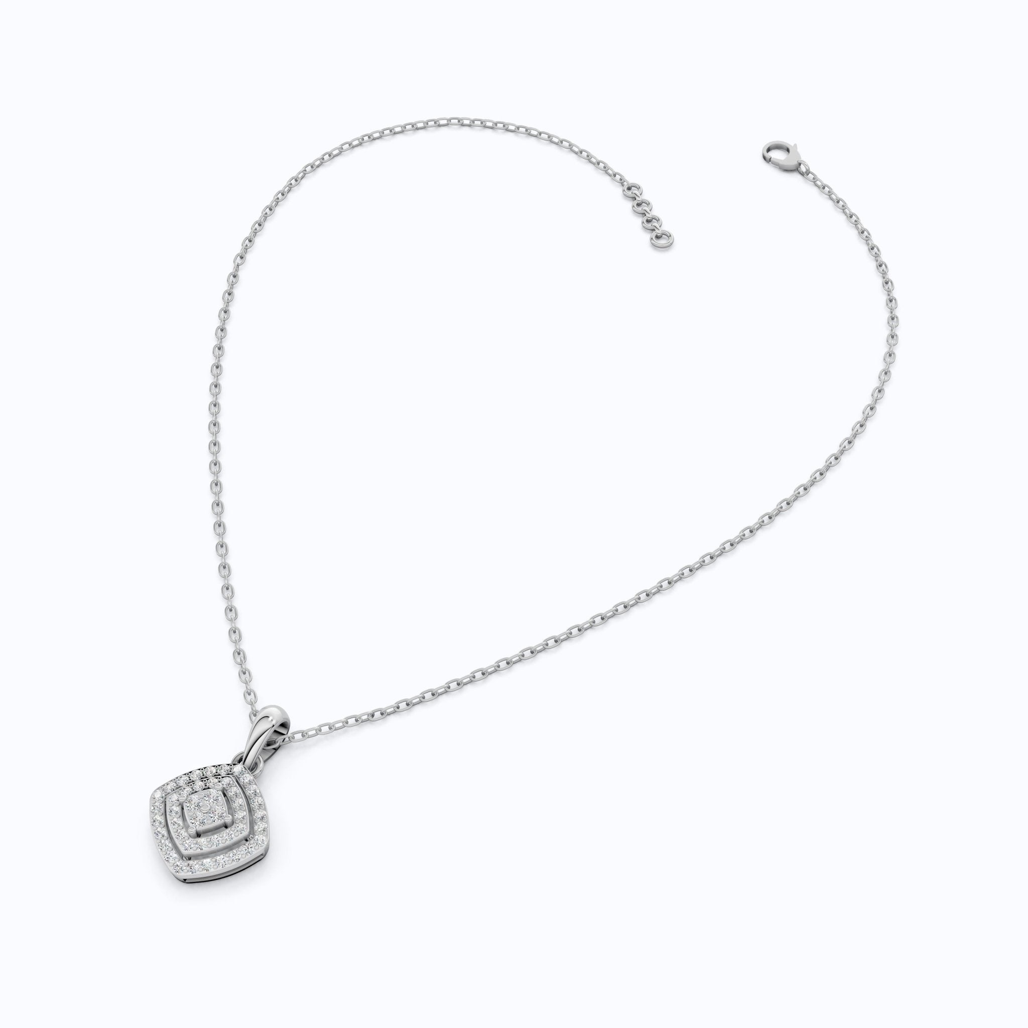 Cushion Halo Cluster Pavé Layers Wedding Pendant in Lab Grown Diamond – 14k Solid Gold, Everyday Jewelry, Anniversary Gift For Wife - Shoora Designs