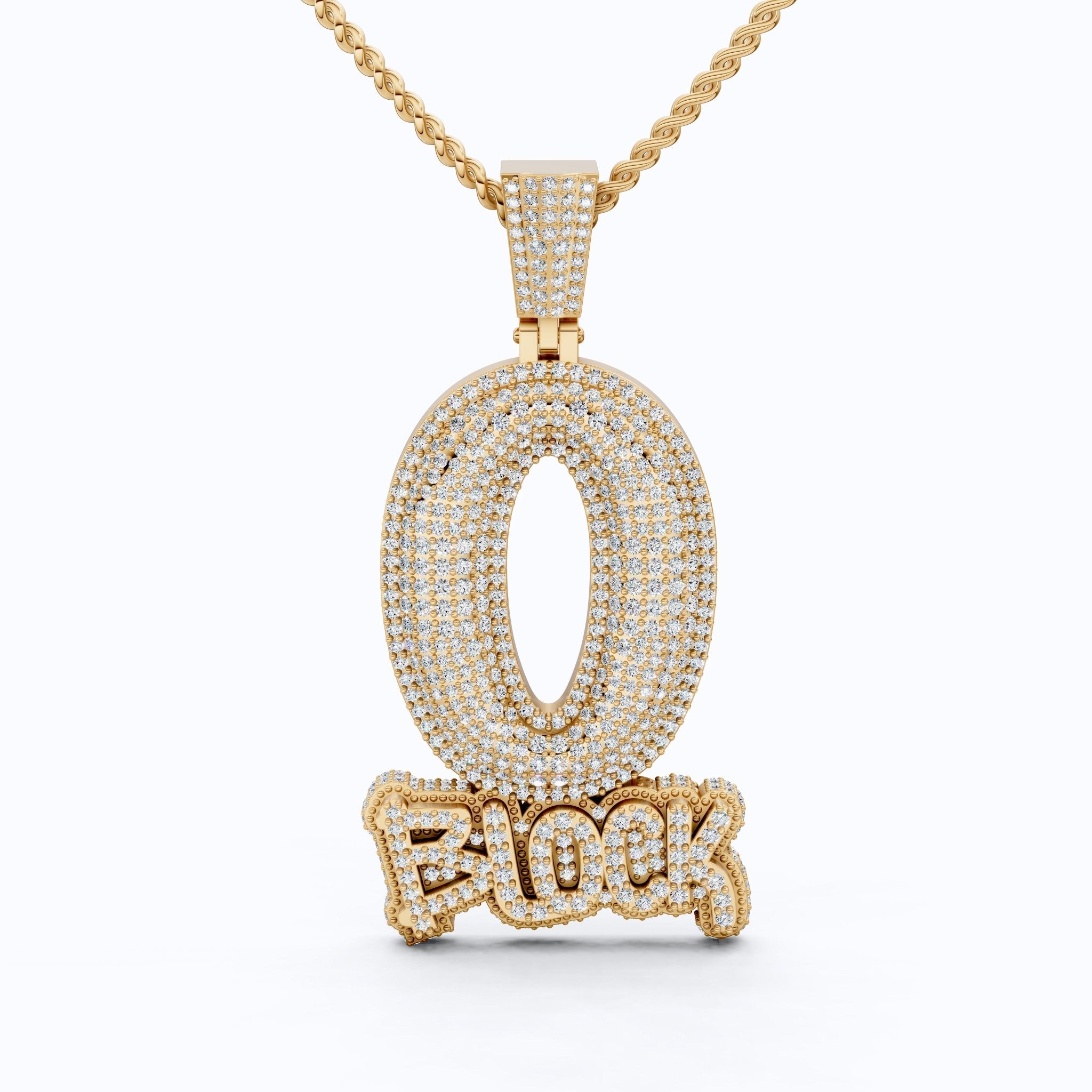Custom 0 Block Cluster Hip Hop Pendant in Lab Diamond – 14k Solid Gold, Statement Pendant, Rapper Gift for Him - Shoora Designs