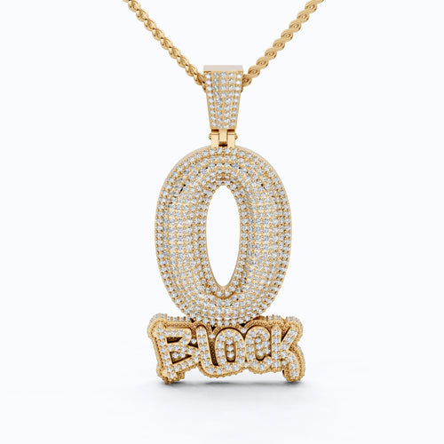 Custom 0 Block Cluster Hip Hop Pendant in Lab Diamond – 14k Solid Gold, Statement Pendant, Rapper Gift for Him - Shoora Designs