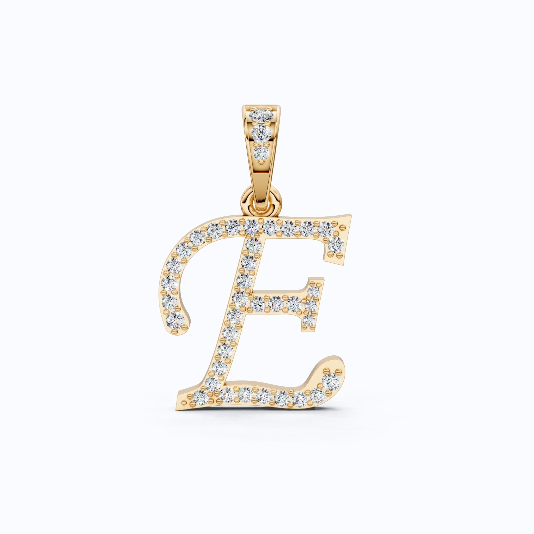 Custom E Letter Round Cut Lab Diamond Initial Pendant, Cursive Letter Alphabet Pendant, Birthday Gift For Her/Him - Shoora Designs