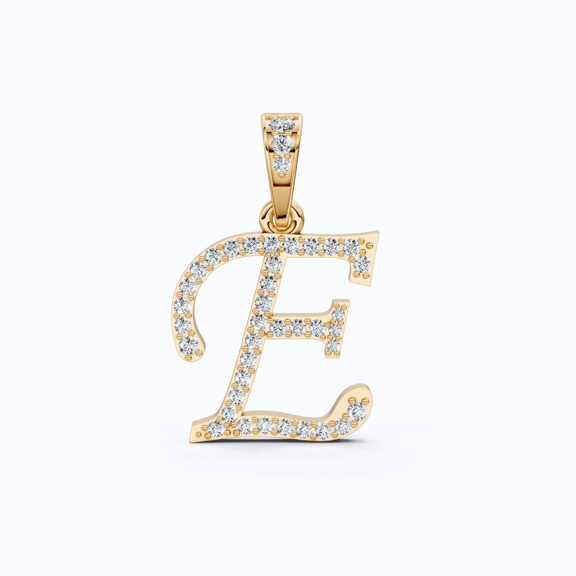 Custom E Letter Round Cut Lab Diamond Initial Pendant, Cursive Letter Alphabet Pendant, Birthday Gift For Her/Him - Shoora Designs