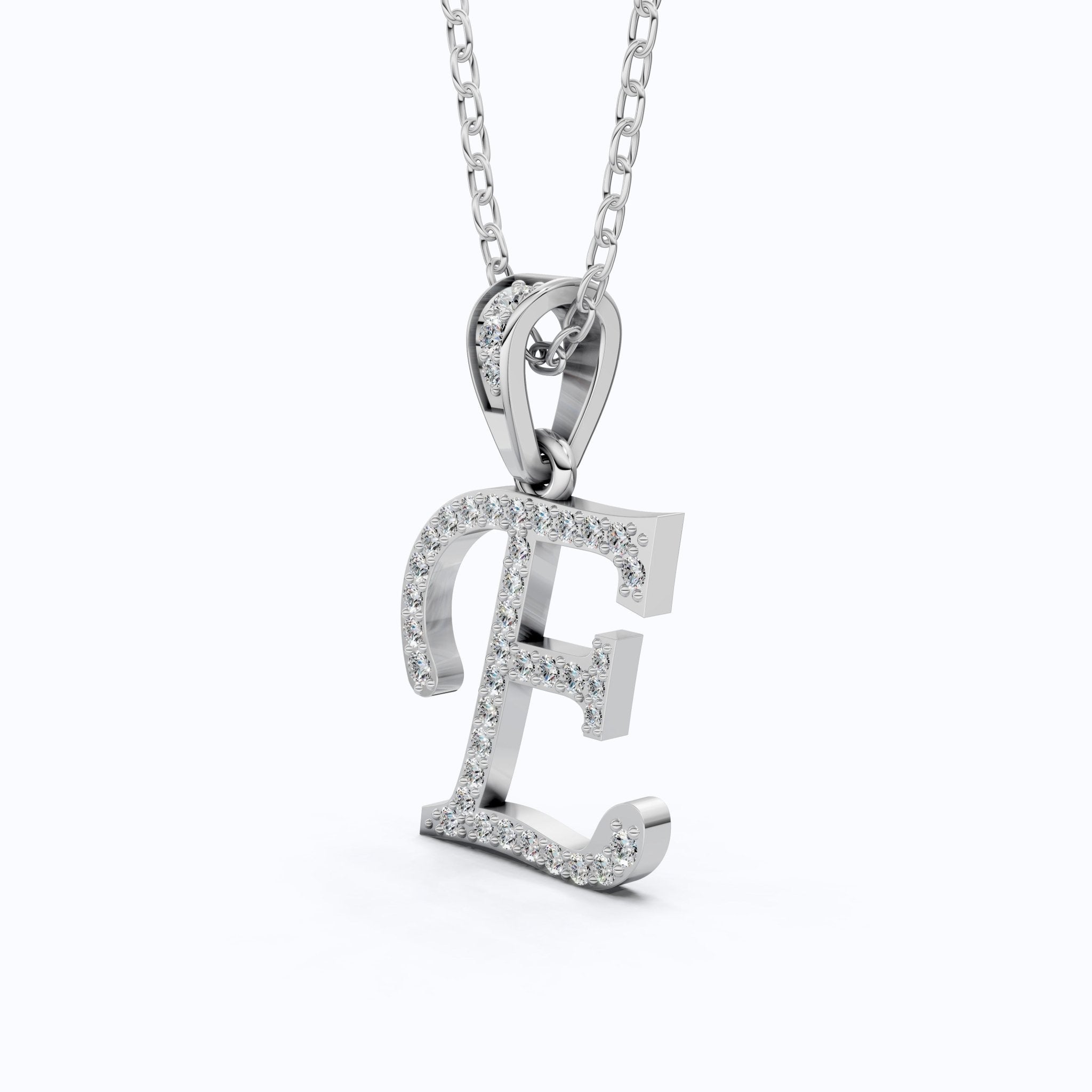 Custom E Letter Round Cut Lab Diamond Initial Pendant, Cursive Letter Alphabet Pendant, Birthday Gift For Her/Him - Shoora Designs