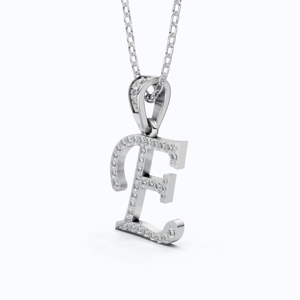 Custom E Letter Round Cut Lab Diamond Initial Pendant, Cursive Letter Alphabet Pendant, Birthday Gift For Her/Him - Shoora Designs