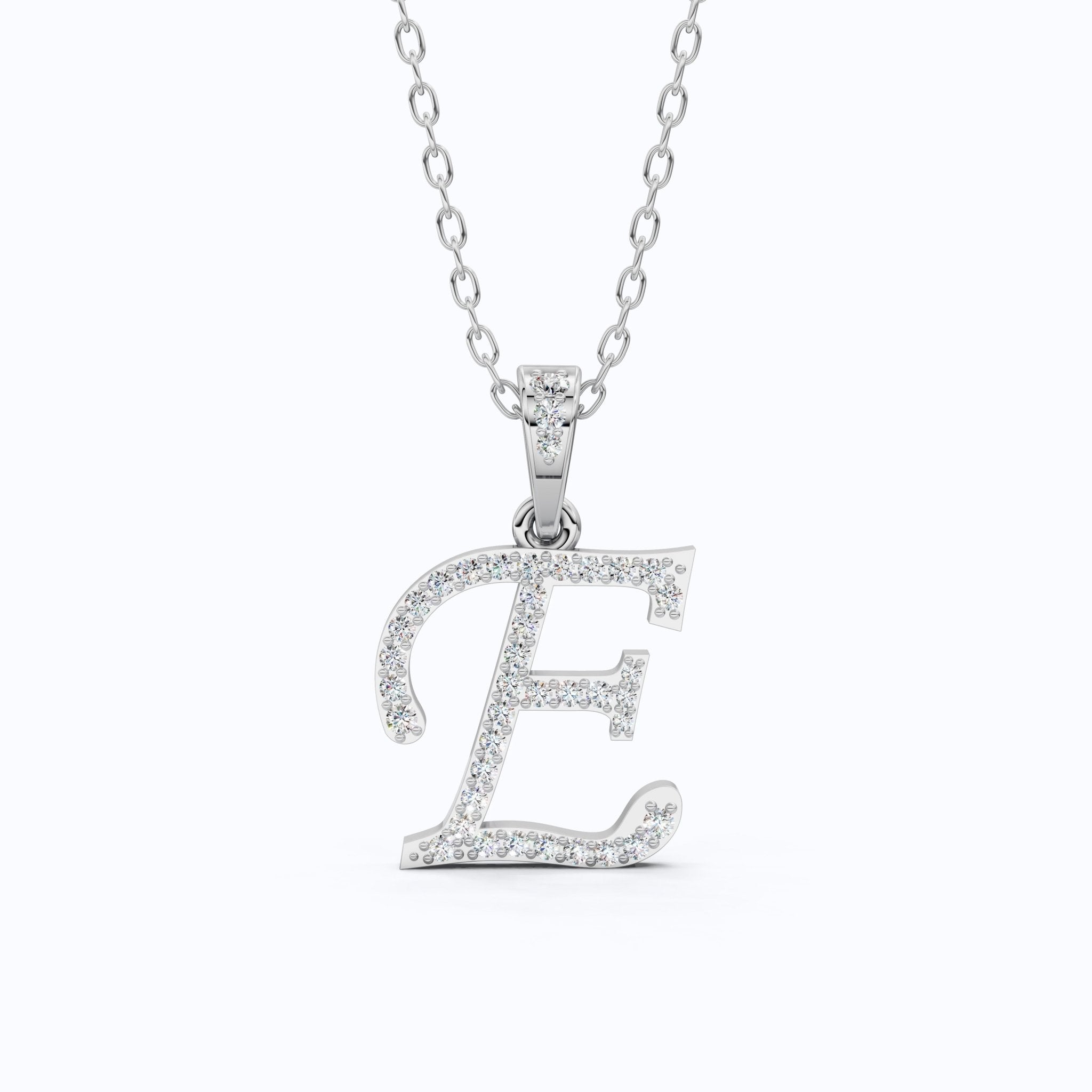 Custom E Letter Round Cut Lab Diamond Initial Pendant, Cursive Letter Alphabet Pendant, Birthday Gift For Her/Him - Shoora Designs