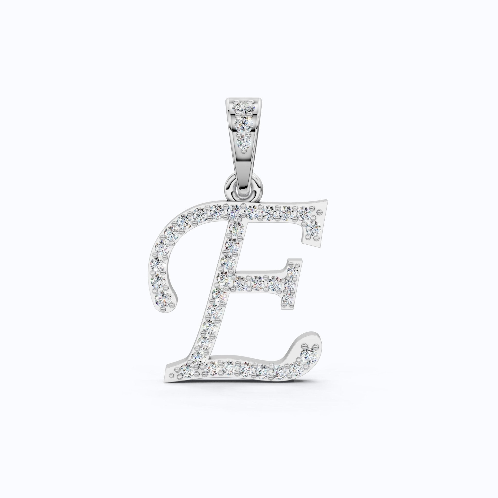 Custom E Letter Round Cut Lab Diamond Initial Pendant, Cursive Letter Alphabet Pendant, Birthday Gift For Her/Him - Shoora Designs