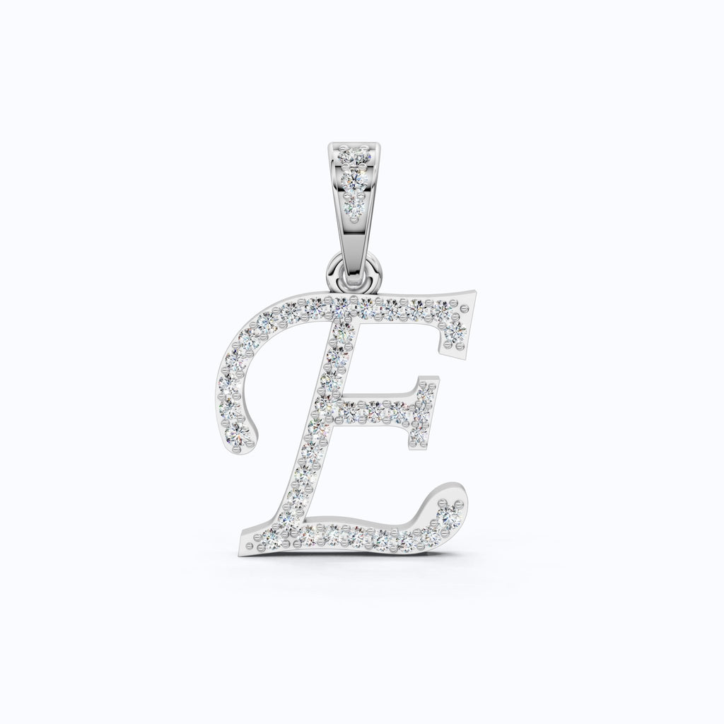 Custom E Letter Round Cut Lab Diamond Initial Pendant, Cursive Letter Alphabet Pendant, Birthday Gift For Her/Him - Shoora Designs