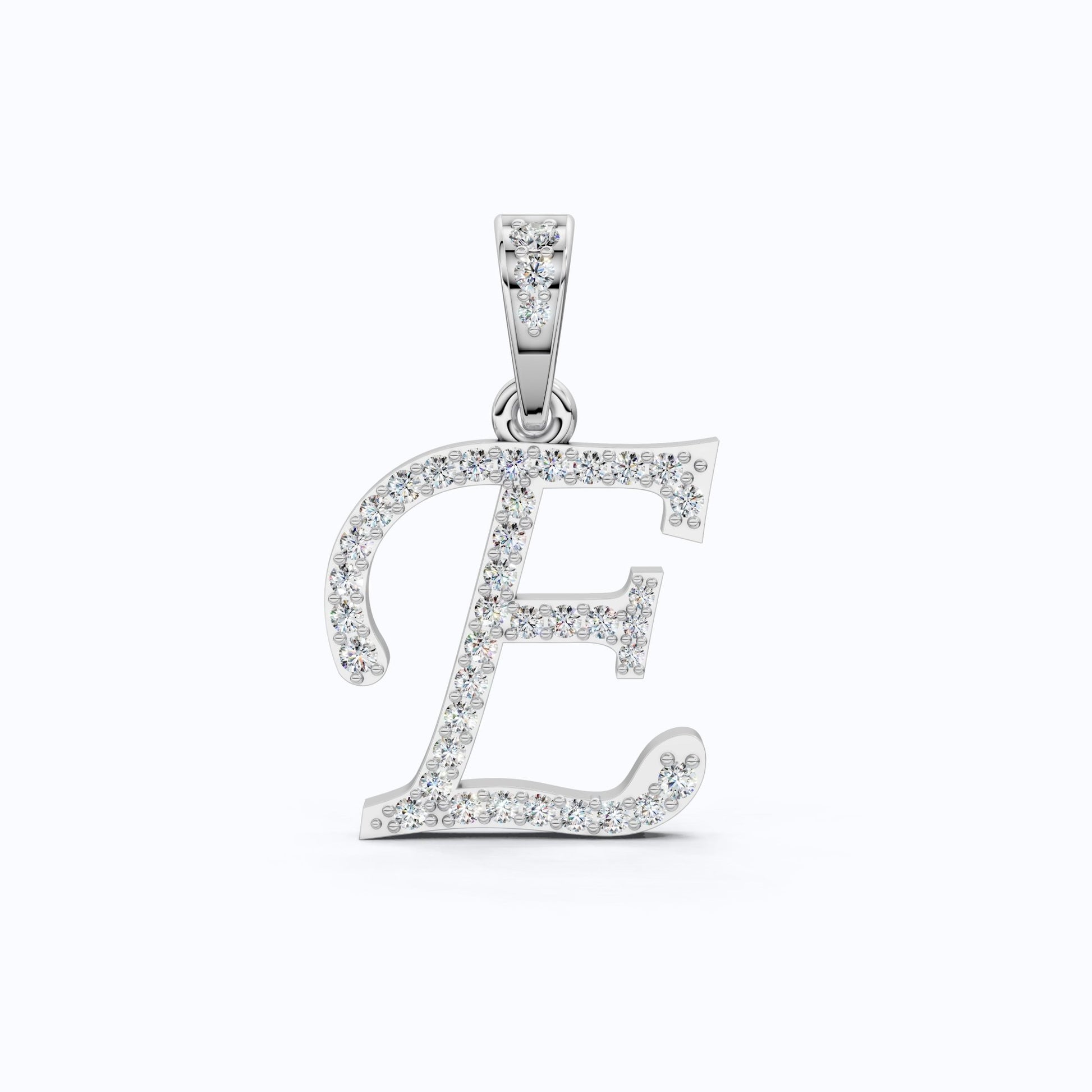 Custom E Letter Round Cut Lab Diamond Initial Pendant, Cursive Letter Alphabet Pendant, Birthday Gift For Her/Him - Shoora Designs