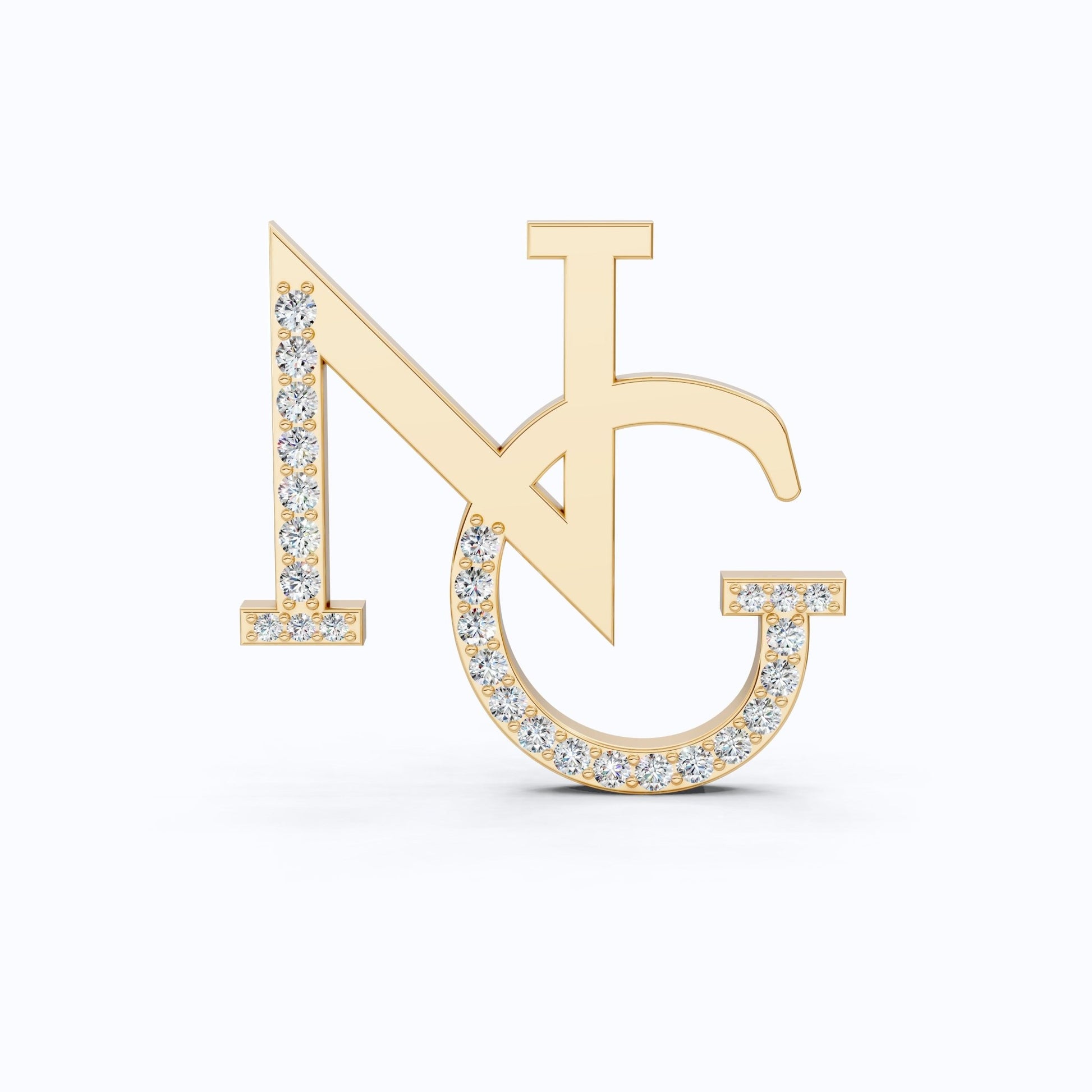 Custom Elegant NG Letter Diamond Brooch in 14K Rose Gold, Monogram Pin, Luxury Personalized Gift for Her/Him, Wedding Accessories - Shoora Designs