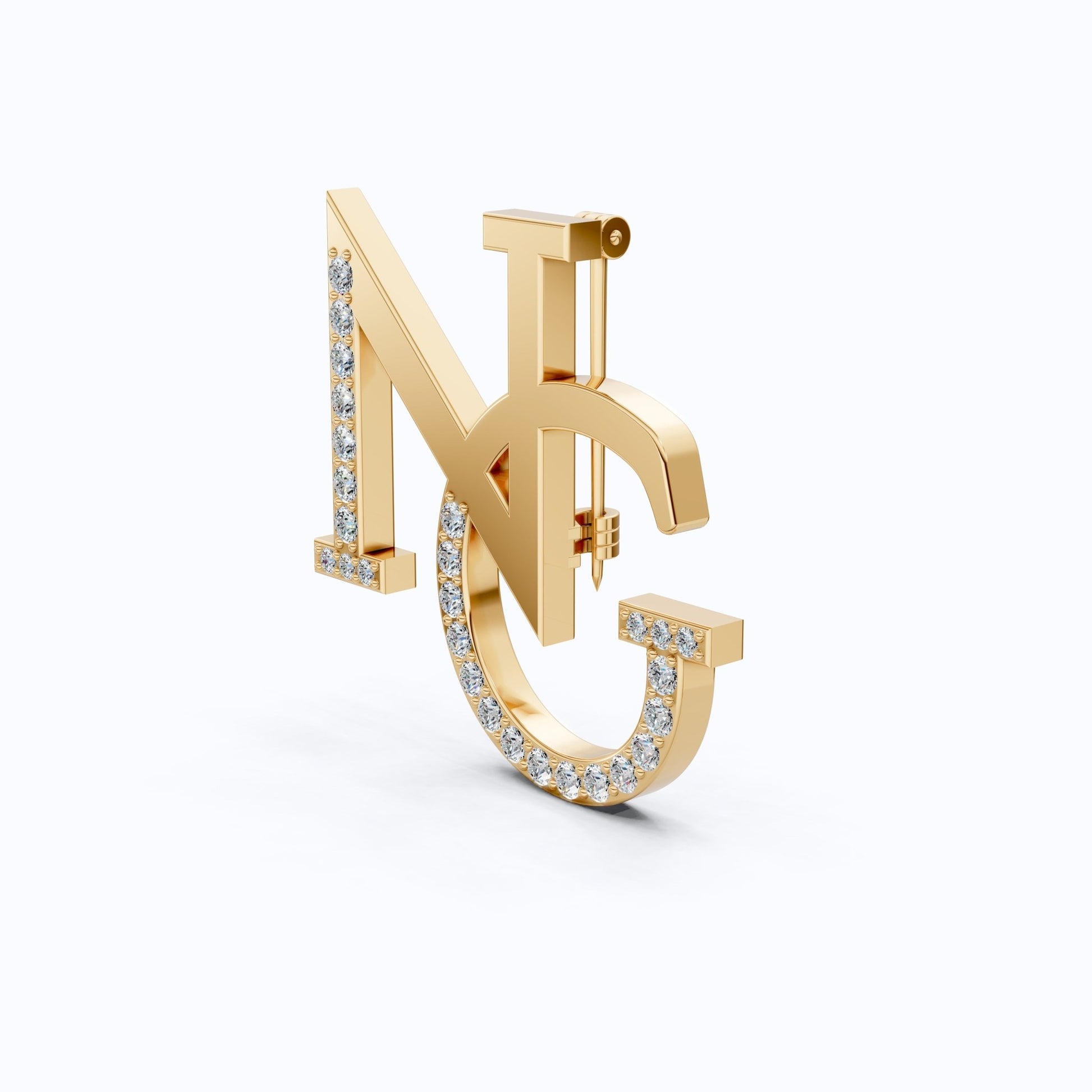 Custom Elegant NG Letter Diamond Brooch in 14K Rose Gold, Monogram Pin, Luxury Personalized Gift for Her/Him, Wedding Accessories - Shoora Designs