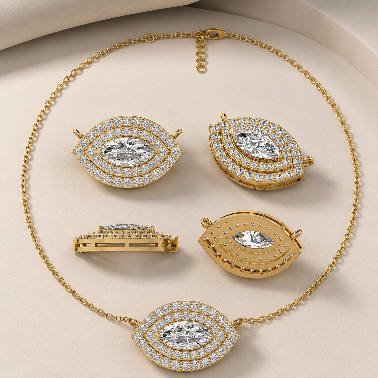 2 Ct Marquise Lab Grown Diamond Pendant in 9K Gold with 17 Inch Chain