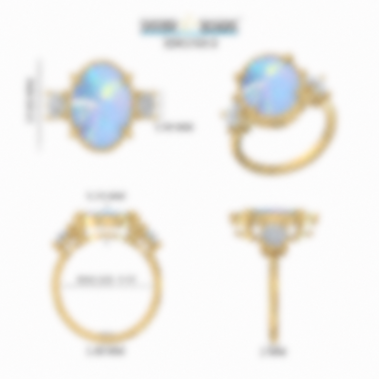 14k Solid Yellow Gold Oval Blue Australian Opal & Lab-Grown Diamond Three-Stone Ring