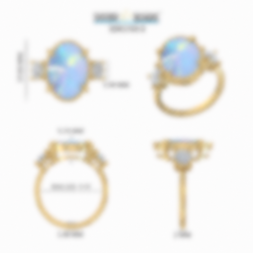 14k Solid Yellow Gold Oval Blue Australian Opal & Lab-Grown Diamond Three-Stone Ring